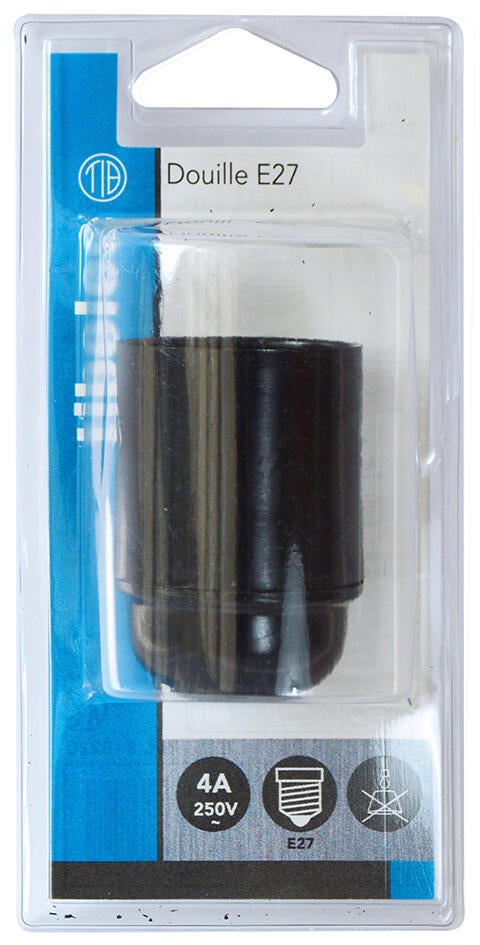 Douille lisse E27 TIBELEC, plastique, noir 60 W - 2