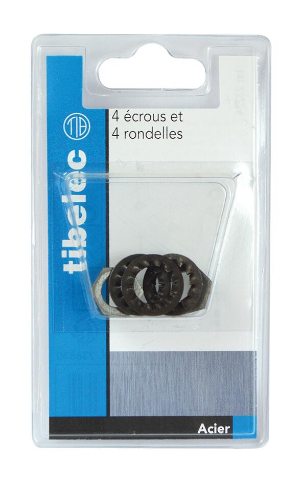 Lots de 4 écrous + 4 rondelles TIBELEC, métal, noir et gris - 2