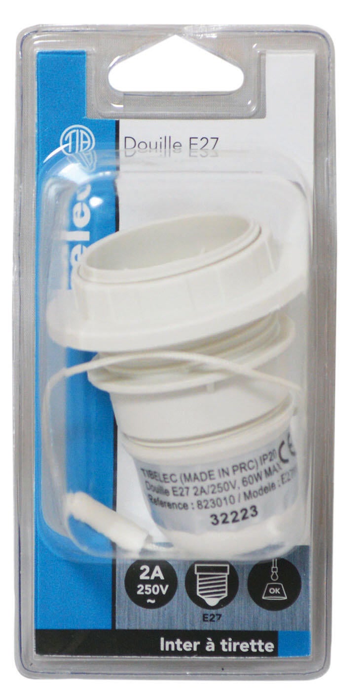 Douille 1/2 fil et baguette E27 TIBELEC, plastique, blanc 60 W - 3