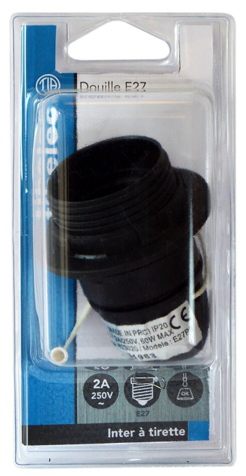 Douille 1/2 fil et baguette E27 TIBELEC, plastique, noir 60 W - 4
