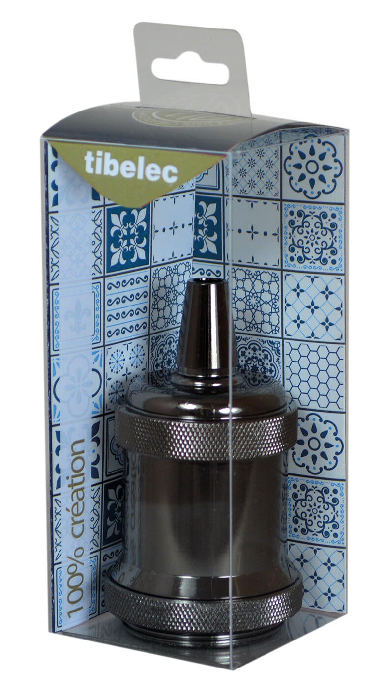 Douille e27 filetage aluminium chrome noir TIBELEC - 2