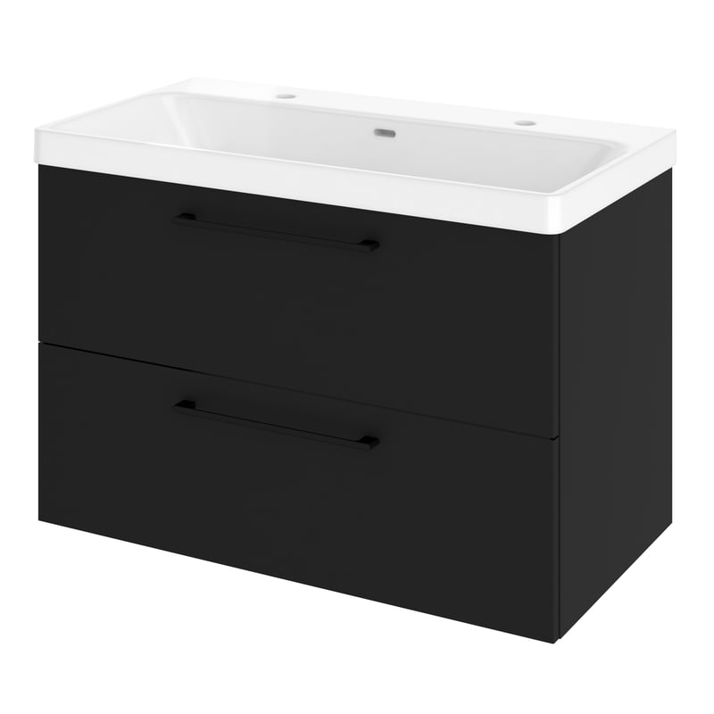 Szafka łazienkowa 2 szuflady + umywalka zestaw 91x49.5 cm Remix czarna Sensea