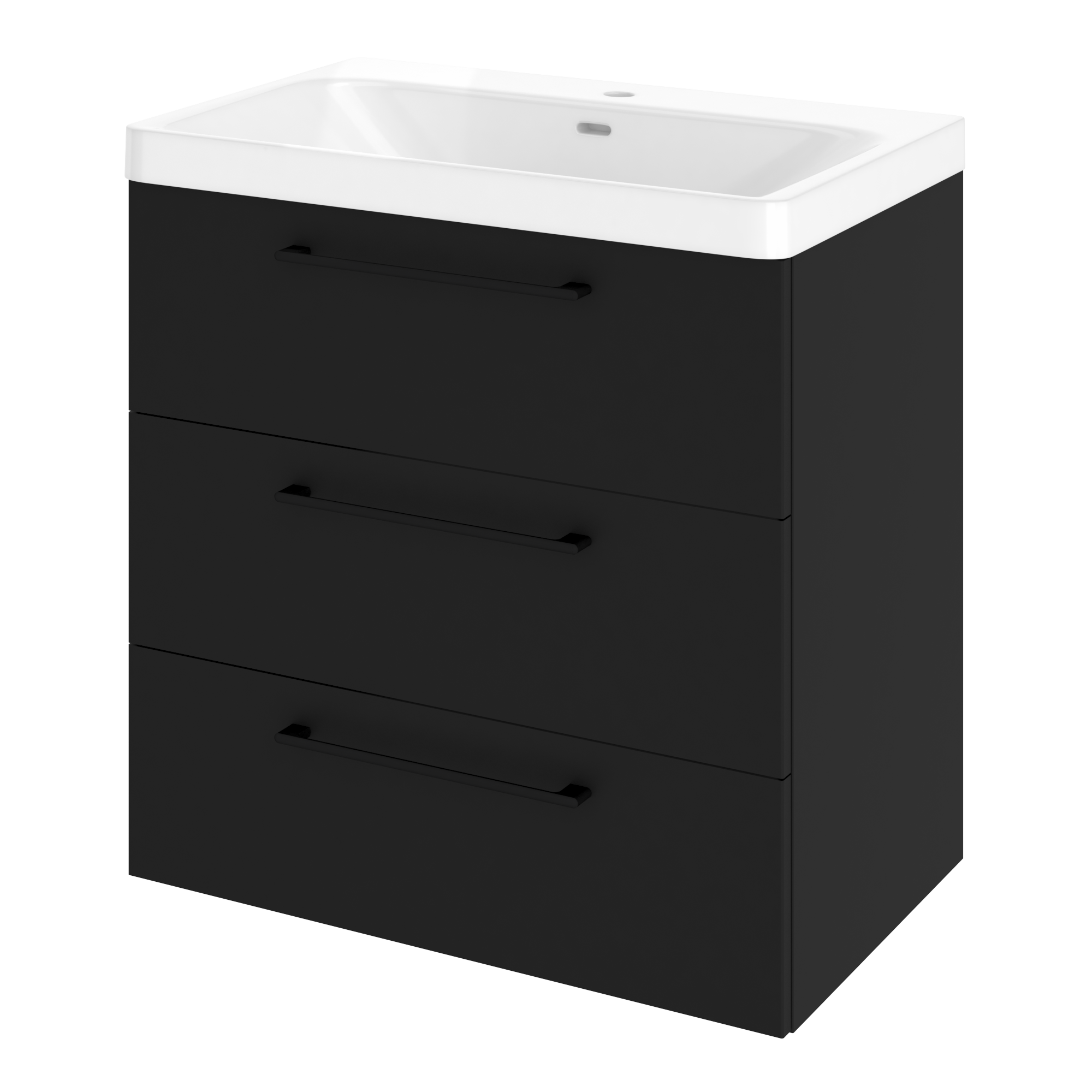 Szafka łazienkowa 3 szuflady + umywalka zestaw 76x49.7 cm Remix czarna Sensea
