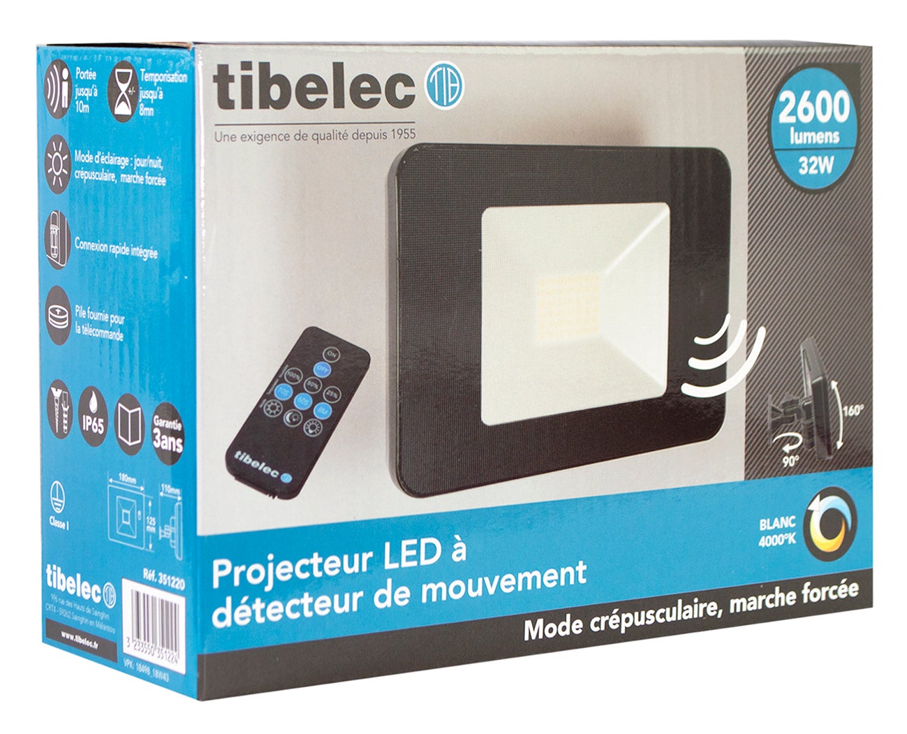 Projecteur extérieur à détection LED, 2800 lumens, noir TIBELEC - 2
