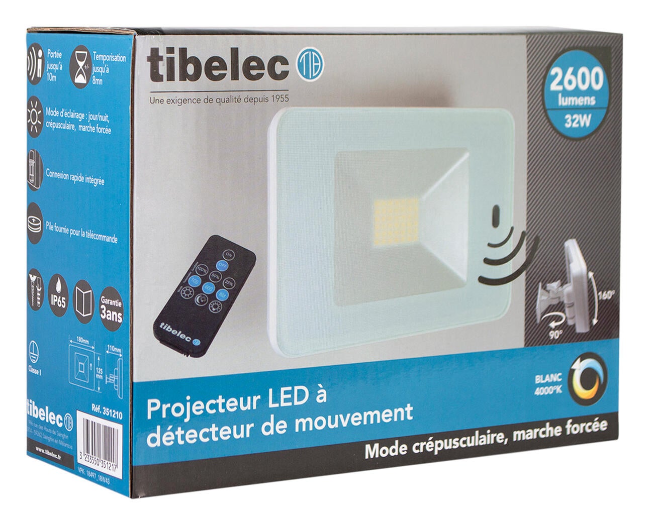 Projecteur extérieur à détection LED, 2800 lumens, blanc TIBELEC - 2