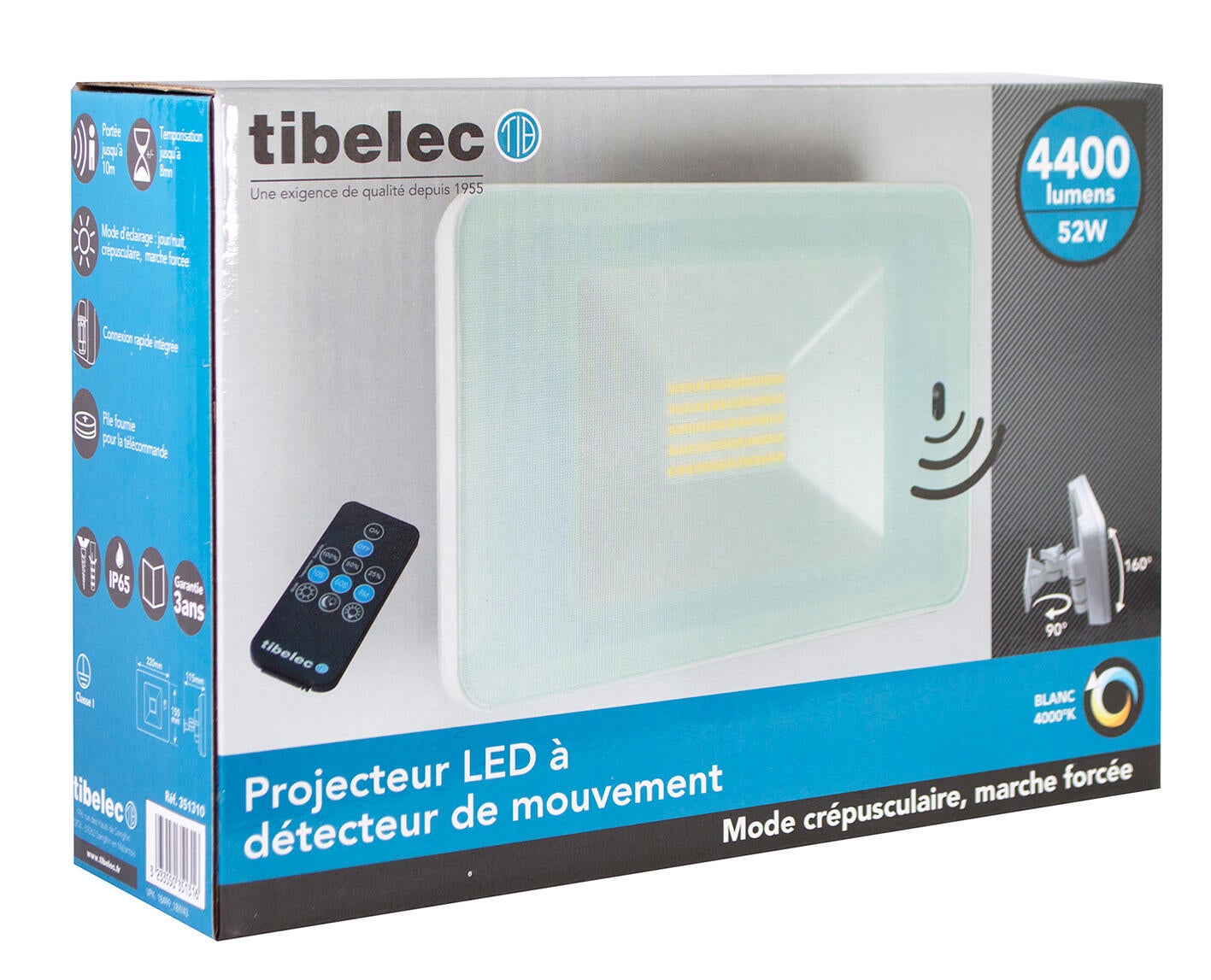 Projecteur extérieur à détection LED, 4400 Lm blanc TIBELEC - 3