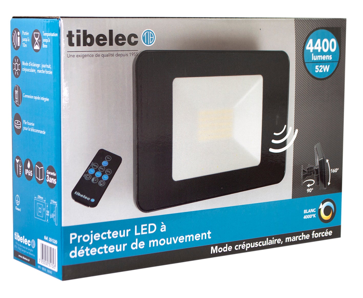 Projecteur extérieur à détection LED, 4400 Lm noir TIBELEC - 3