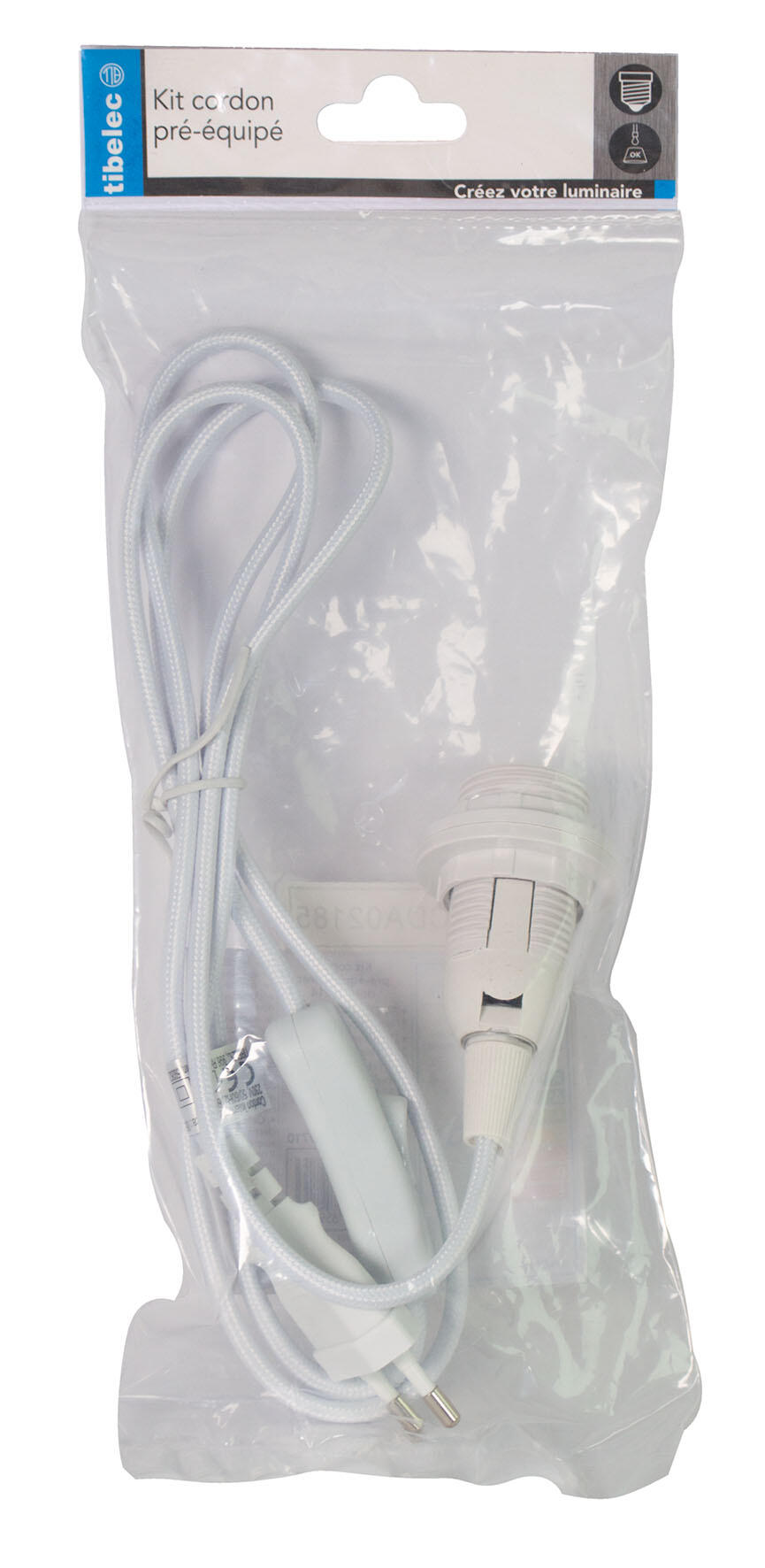 Câble textile interrupteur blanc, douille E14, 1,50 m TIBELEC - 2