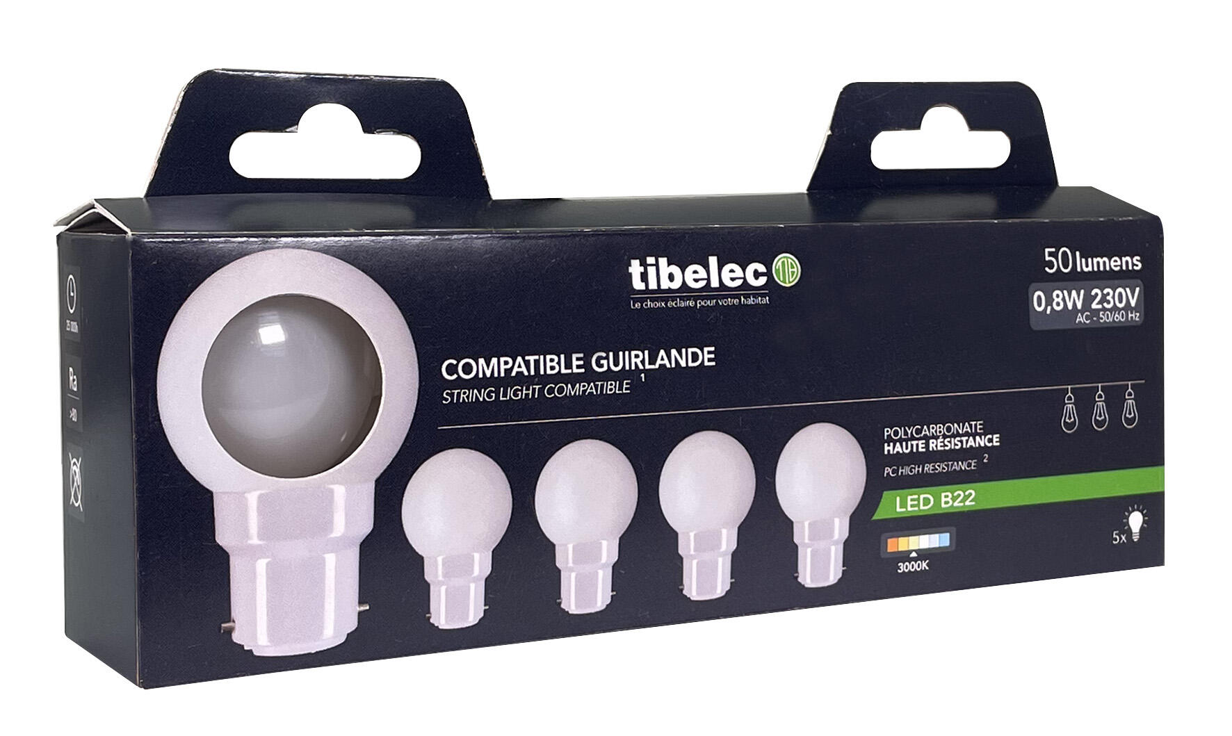 Ampoule led, sphérique B22, 30lm = 4W, blanc chaud, TIBELEC - 4