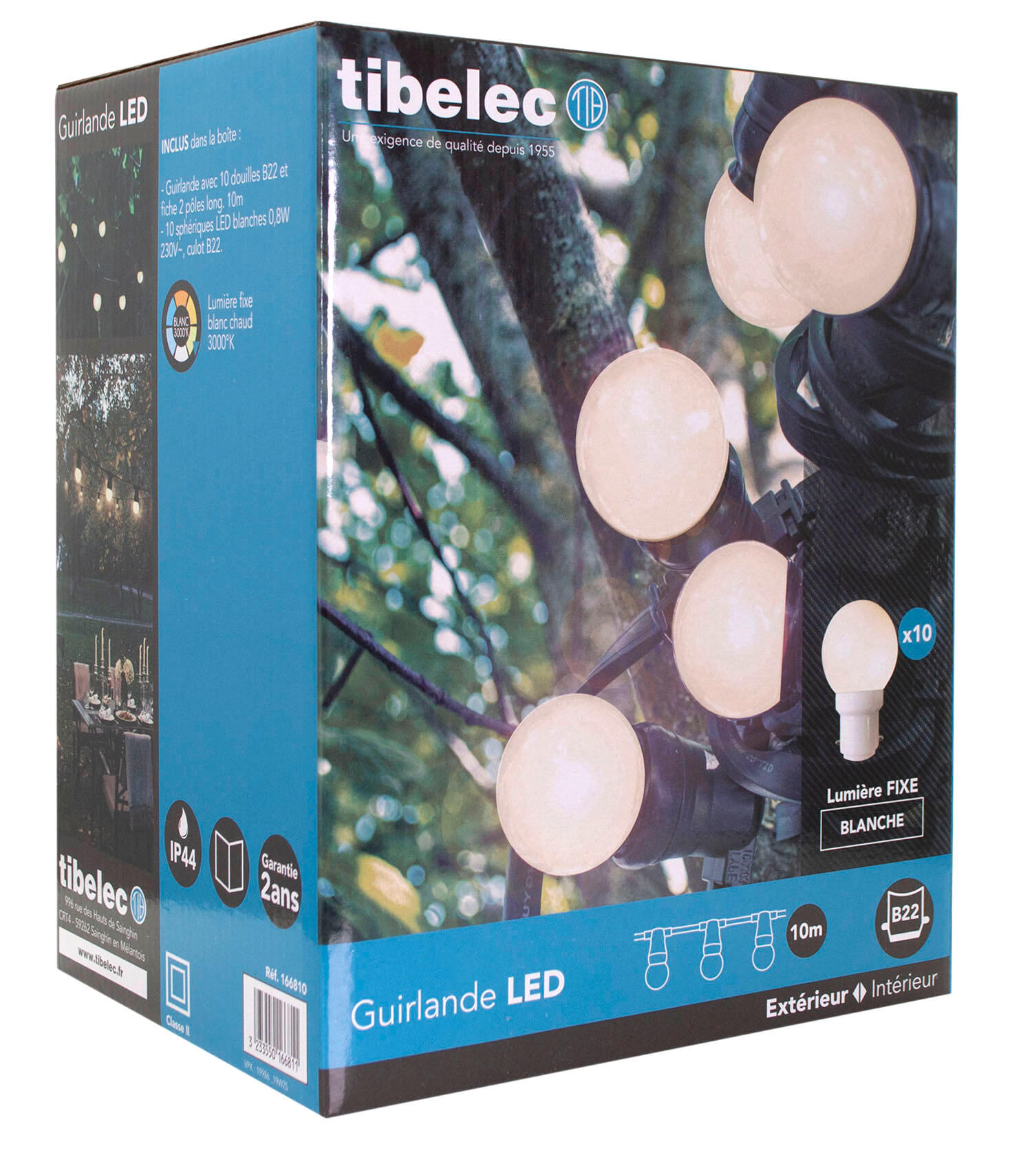 Guirlande extérieure 10 ampoules B22 blanc chaud 500 lumens Pro 10m TIBELEC - 10