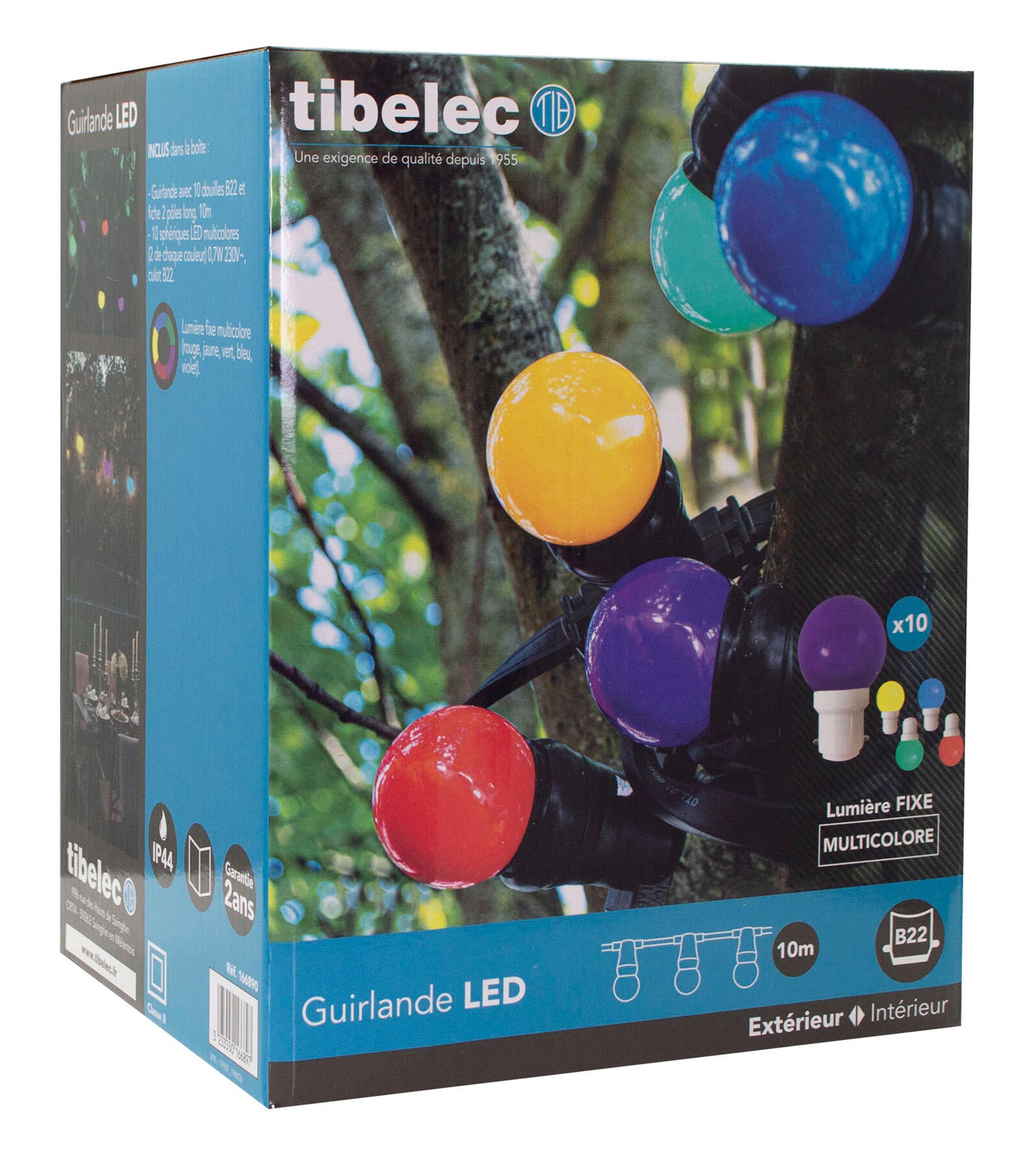 Guirlande extérieure 10 ampoules B22 multicolores 300 Lumens Pro 10m TIBELEC - 4