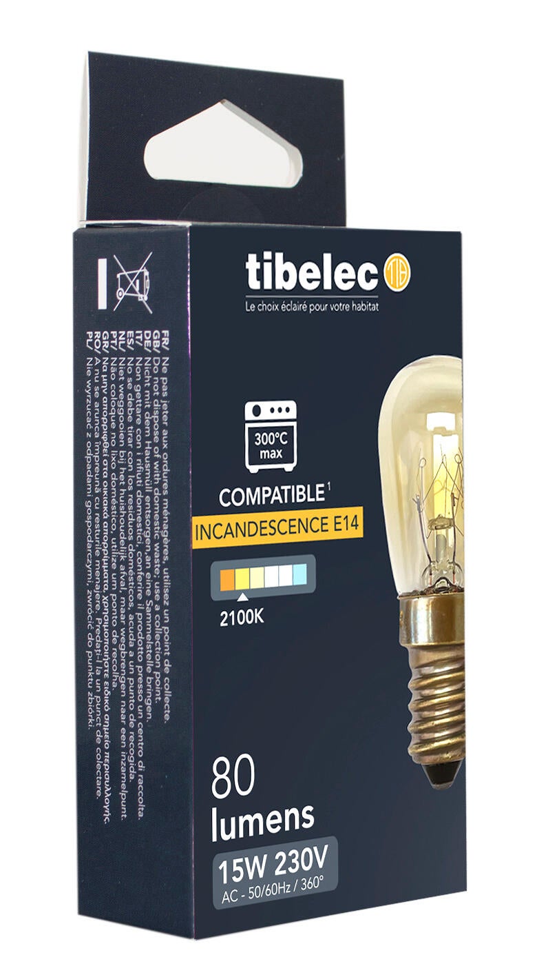 Ampoule incandescente pour four E14 80 Lm = 15 W blanc chaud, TIBELEC - 4