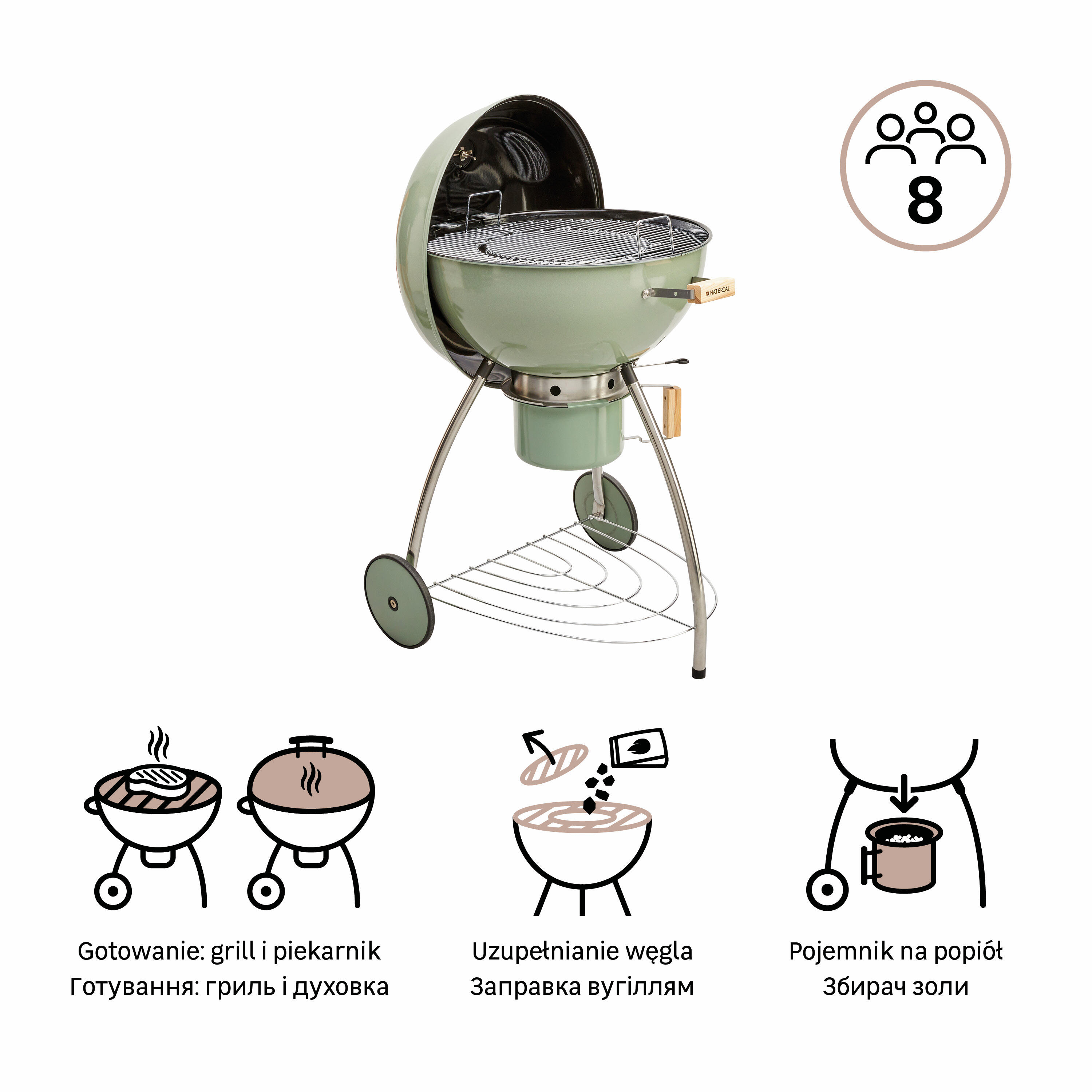 Grill węglowy okrągły 54.5cm Phoenix Beta II zielony Naterial - 18