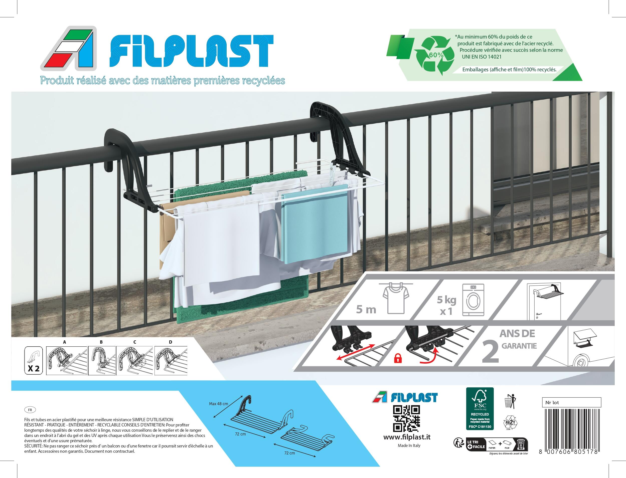 SECHOIR A ACCROCHER, DE RADIATEUR OU BALCON 5M FILPLAST - 2