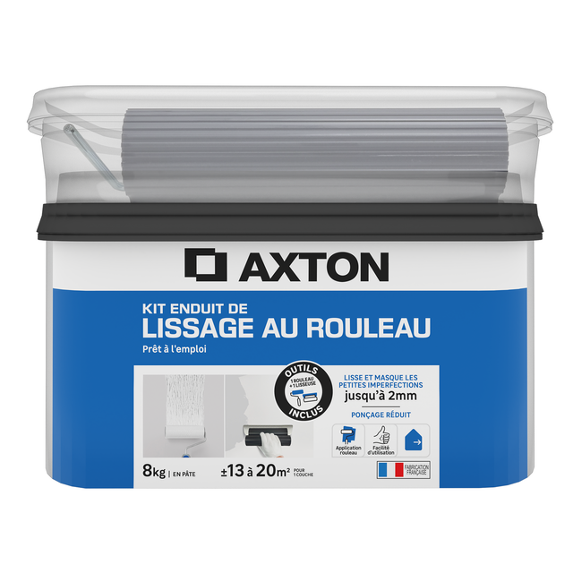 Enduit de lissage au rouleau en pâte + outils AXTON blanc 8 kg