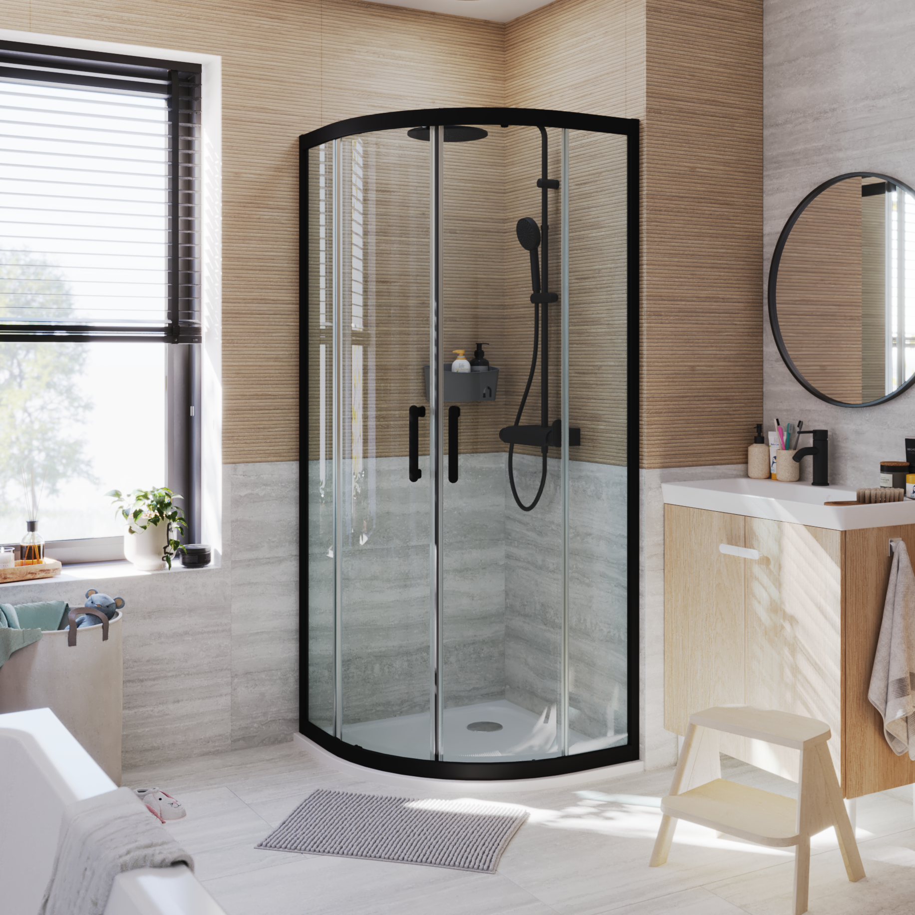 Mampara de ducha corredera transparente easy perfil negro (88.5-91.5)x(88.5-91.5)x190 cm 6 mm