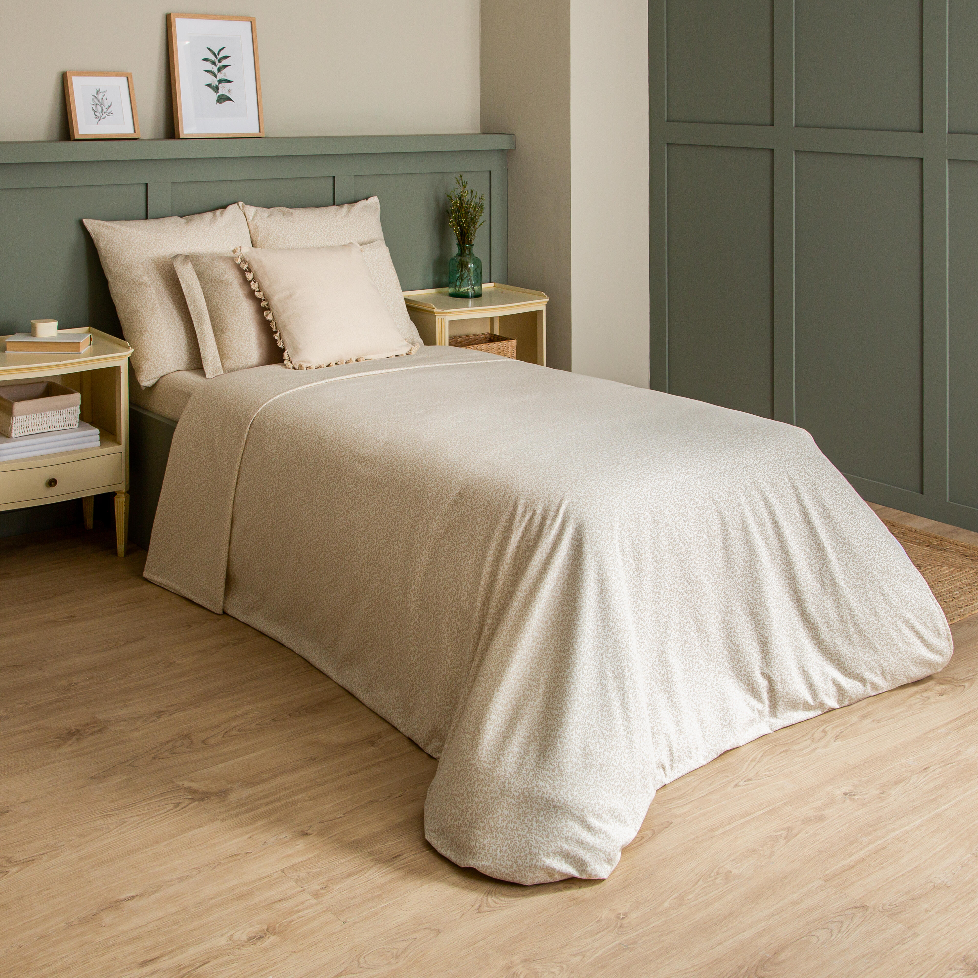 Sábana encimera Franela algodón 80  hilos beige cama 90 cm - 8