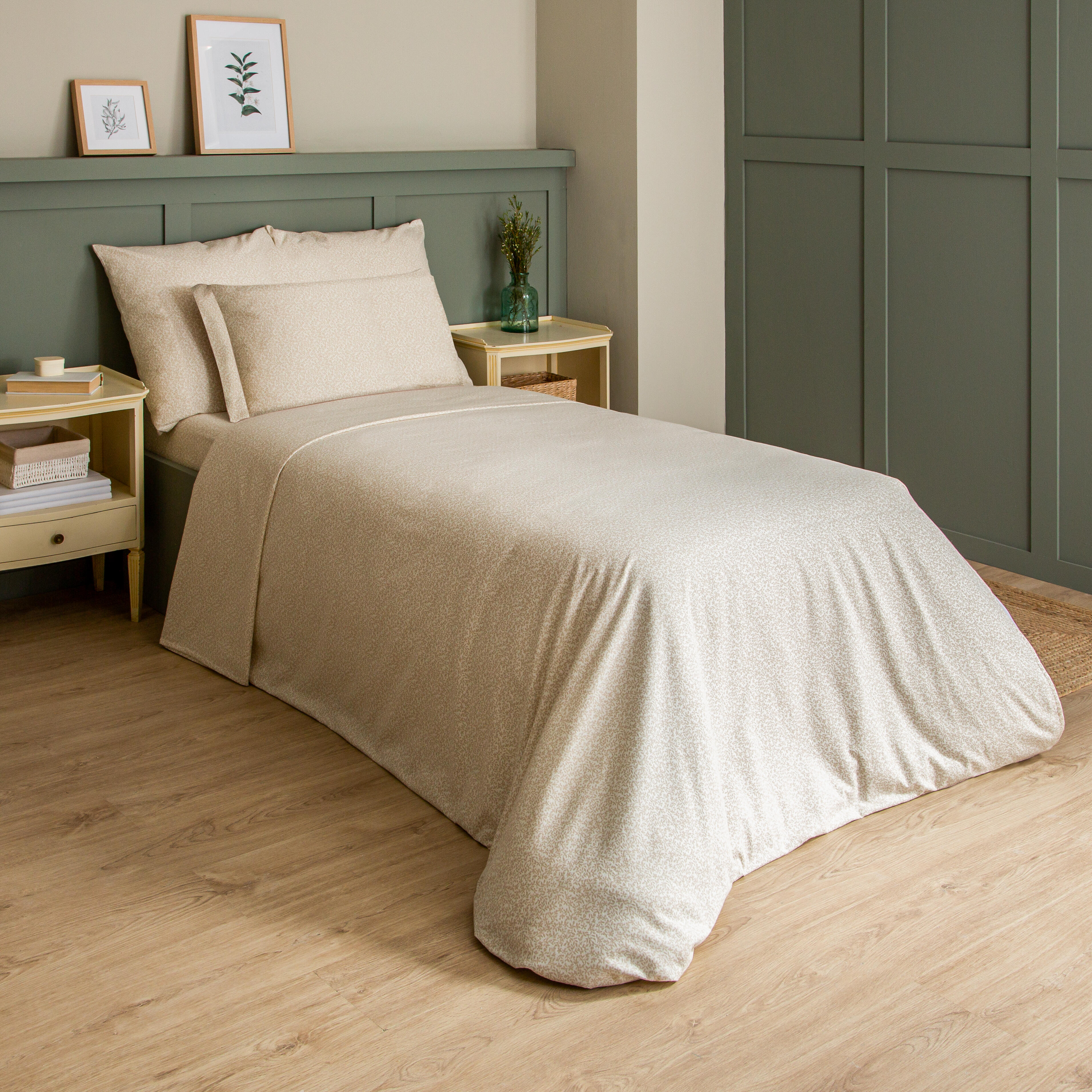 Sábana encimera Franela algodón 80  hilos beige cama 90 cm - 7