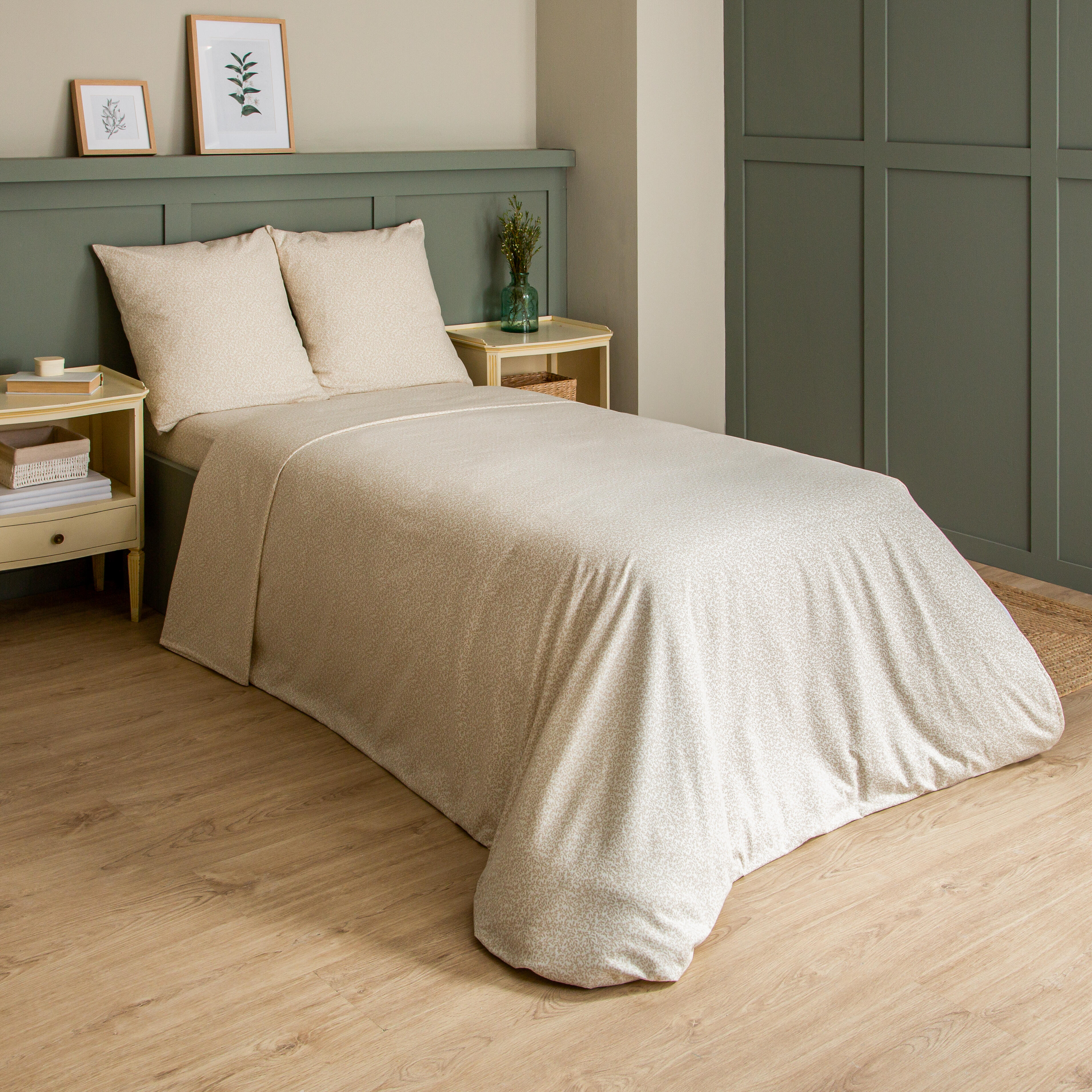 Sábana encimera Franela algodón 80  hilos beige cama 90 cm - 6