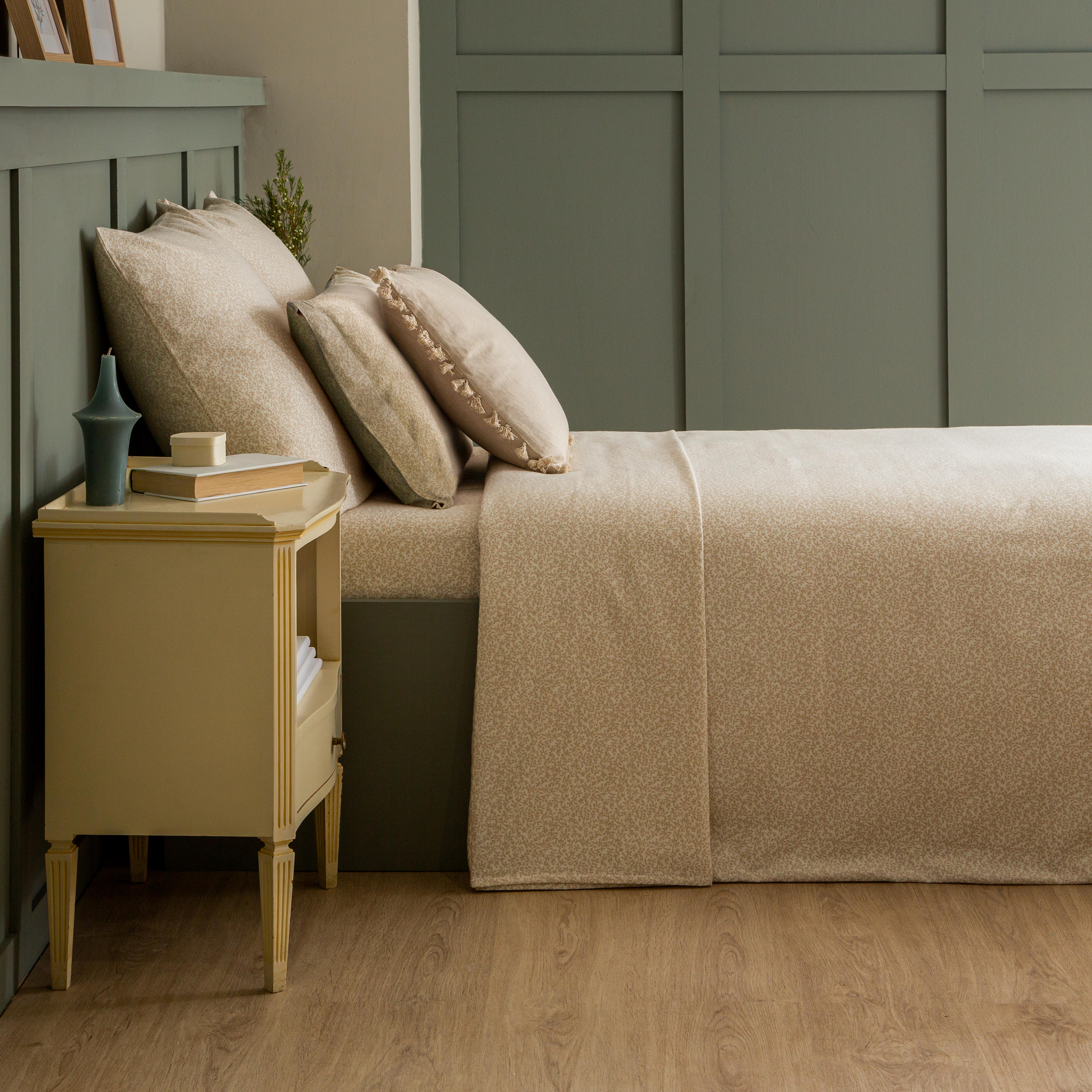 Sábana encimera Franela algodón 80  hilos beige cama 90 cm - 5