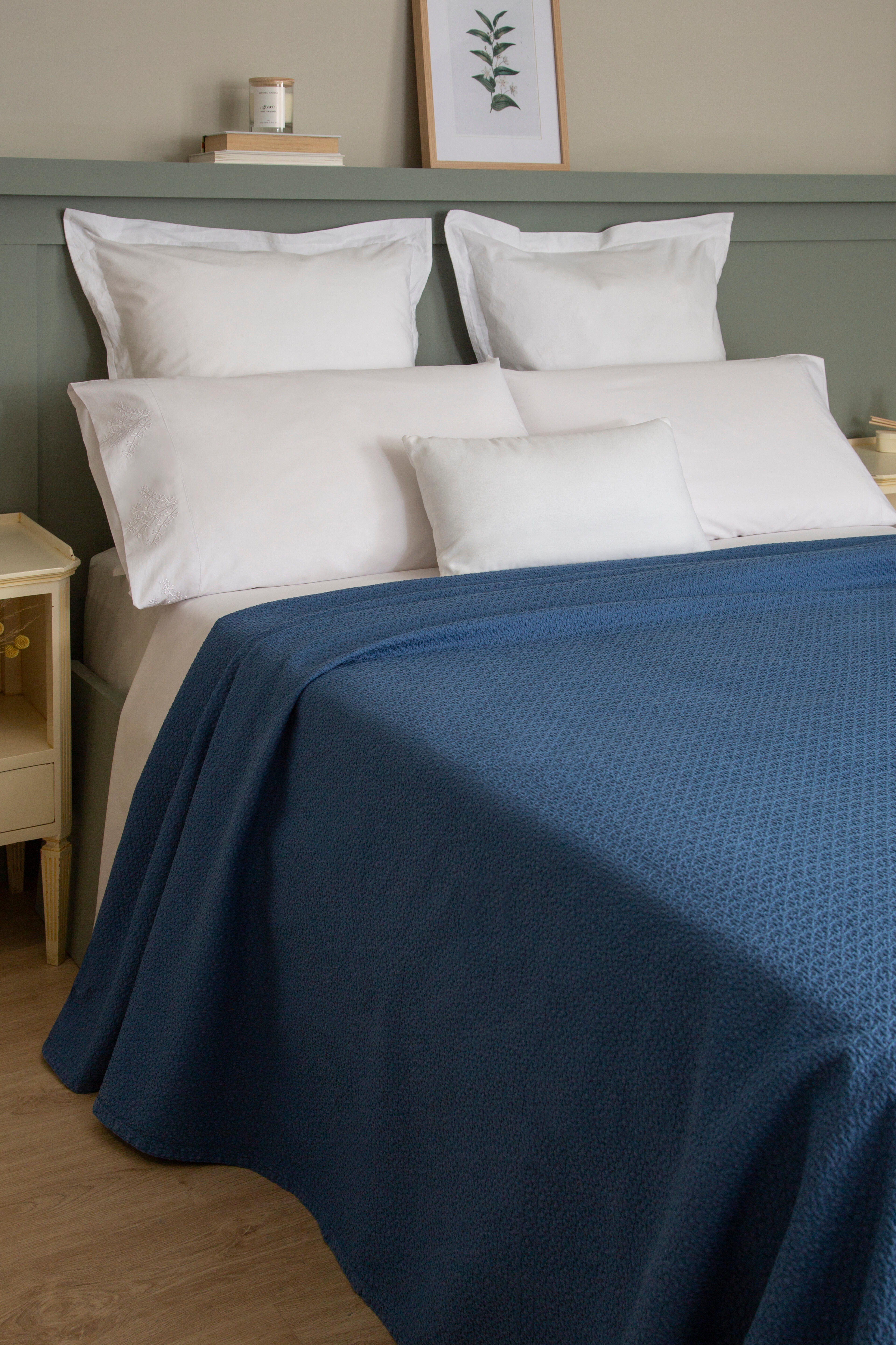 Sábana encimera Bordado Ramas algodón percal 200 hilos blanco 210x270 para cama de 135 cm - 22