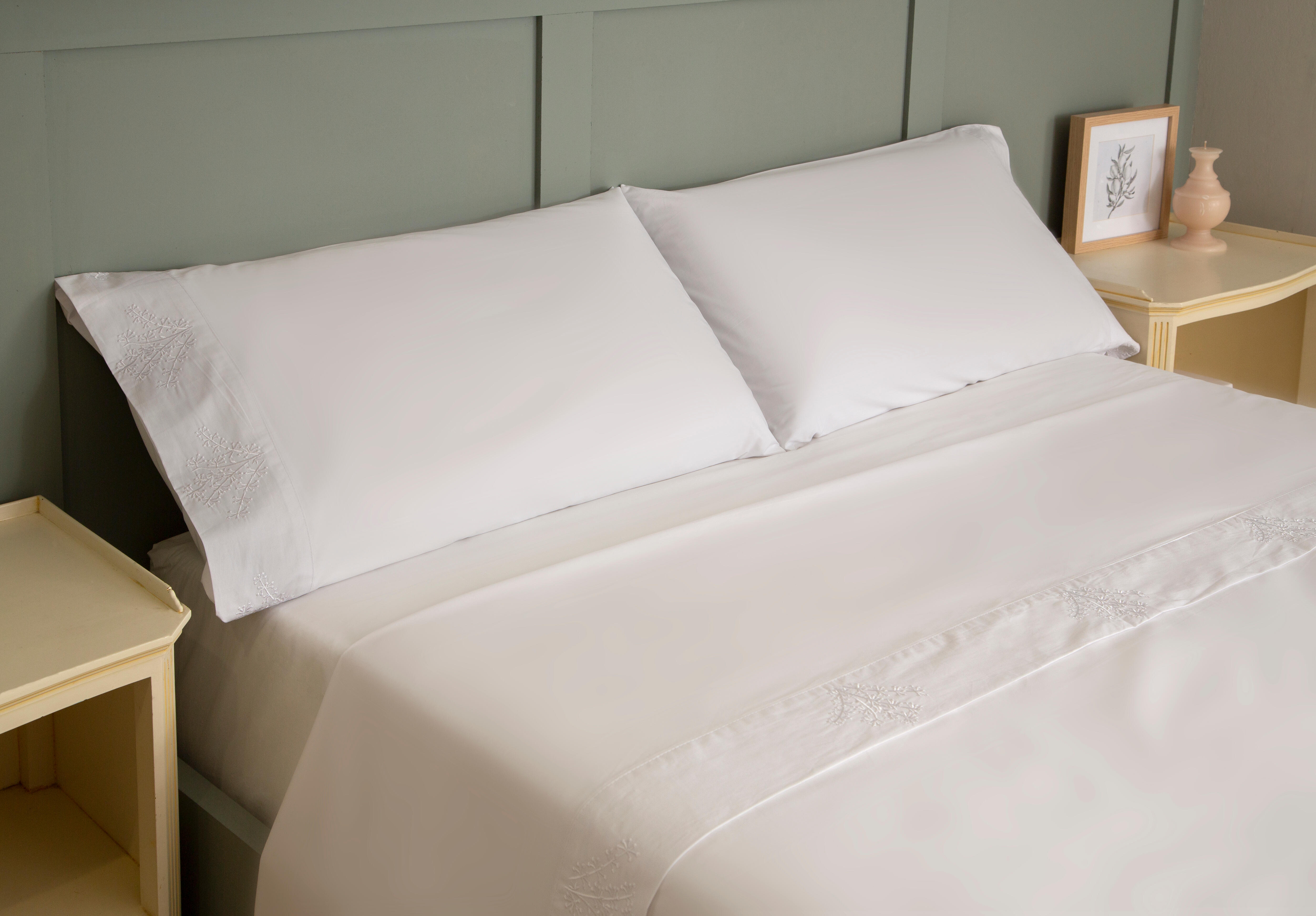 Sábana encimera Bordado Ramas algodón percal 200 hilos blanco 210x270 para cama de 135 cm - 38