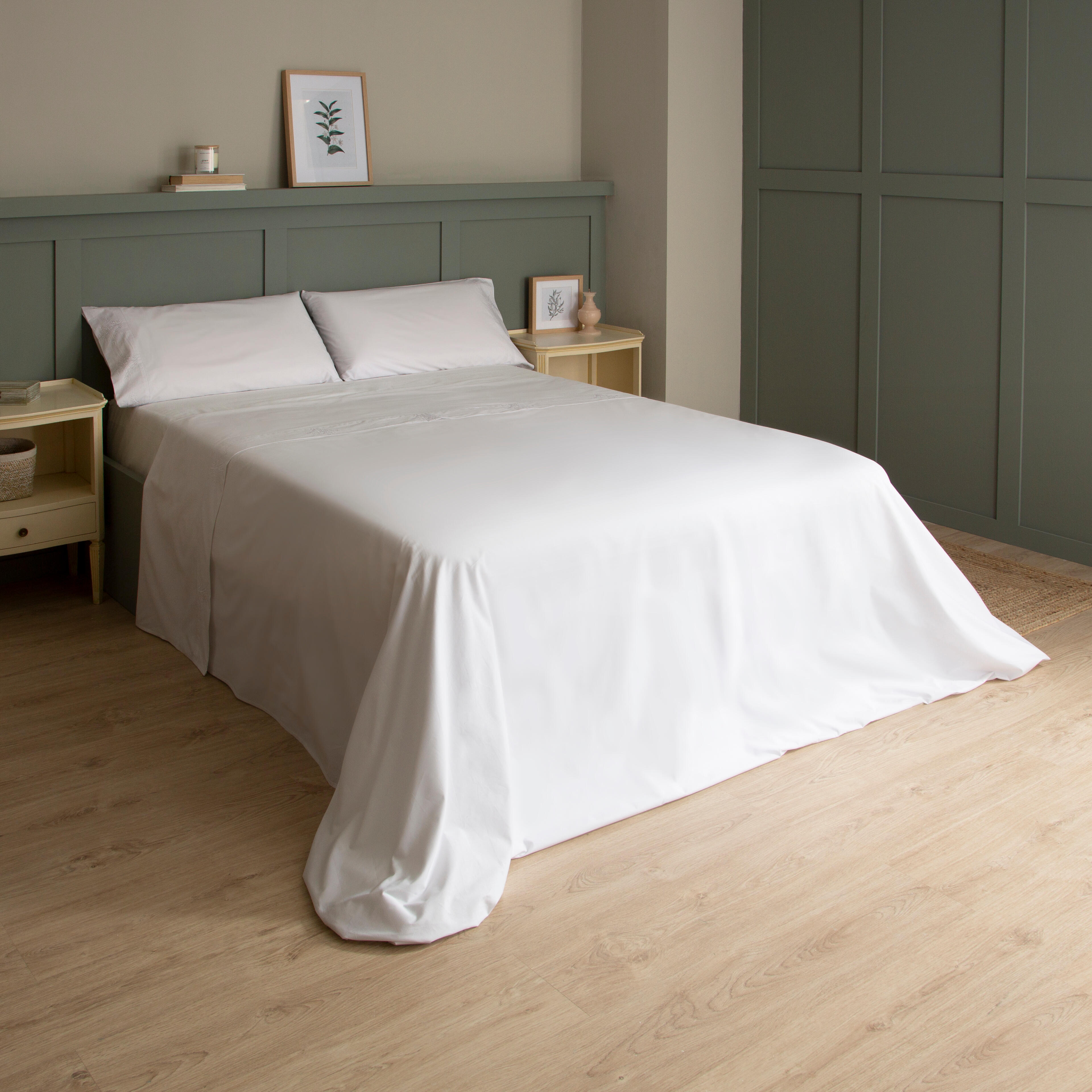 Sábana encimera Bordado Ramas algodón percal 200 hilos blanco 210x270 para cama de 135 cm - 13