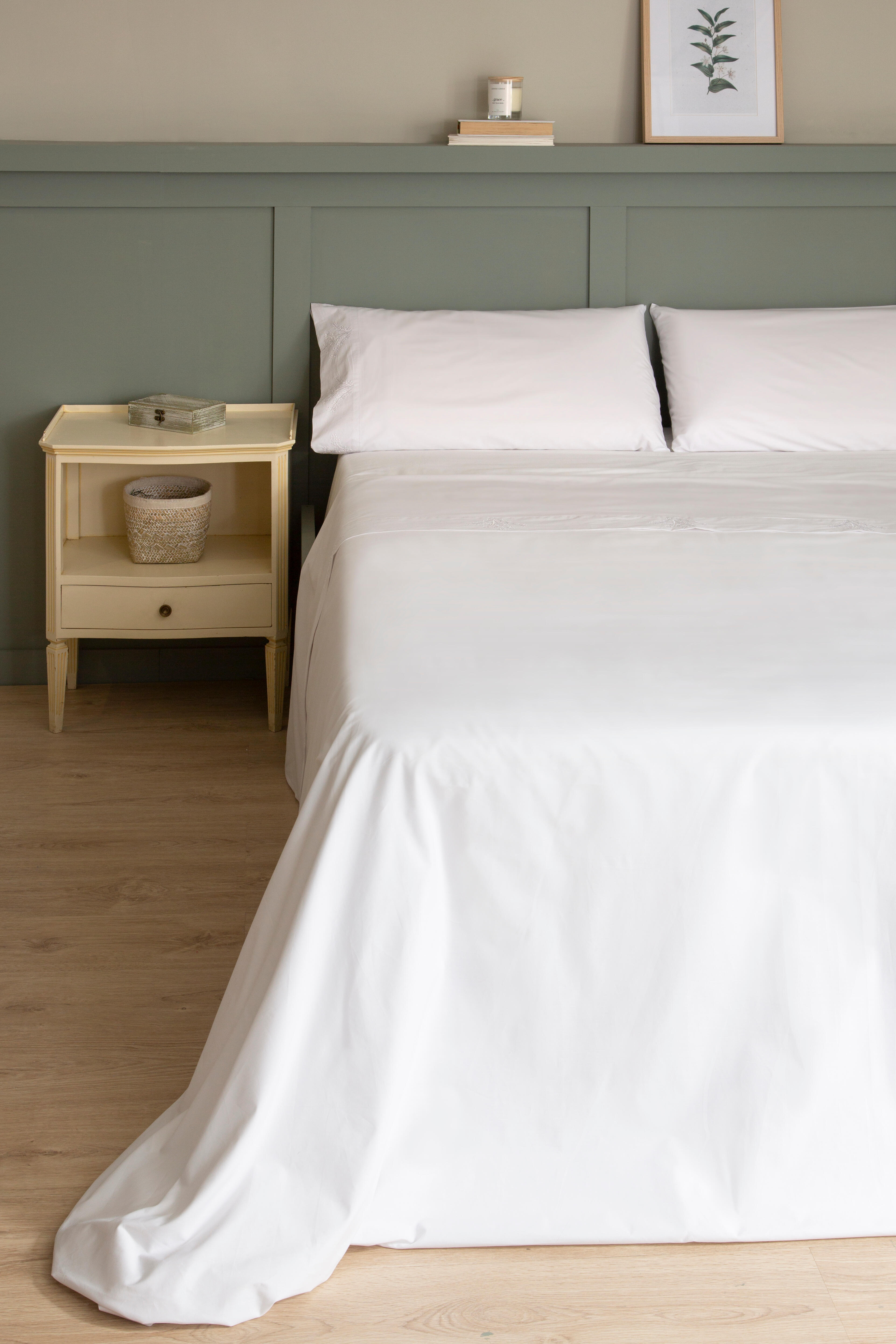 Sábana encimera Bordado Ramas algodón percal 200 hilos blanco 210x270 para cama de 135 cm - 12