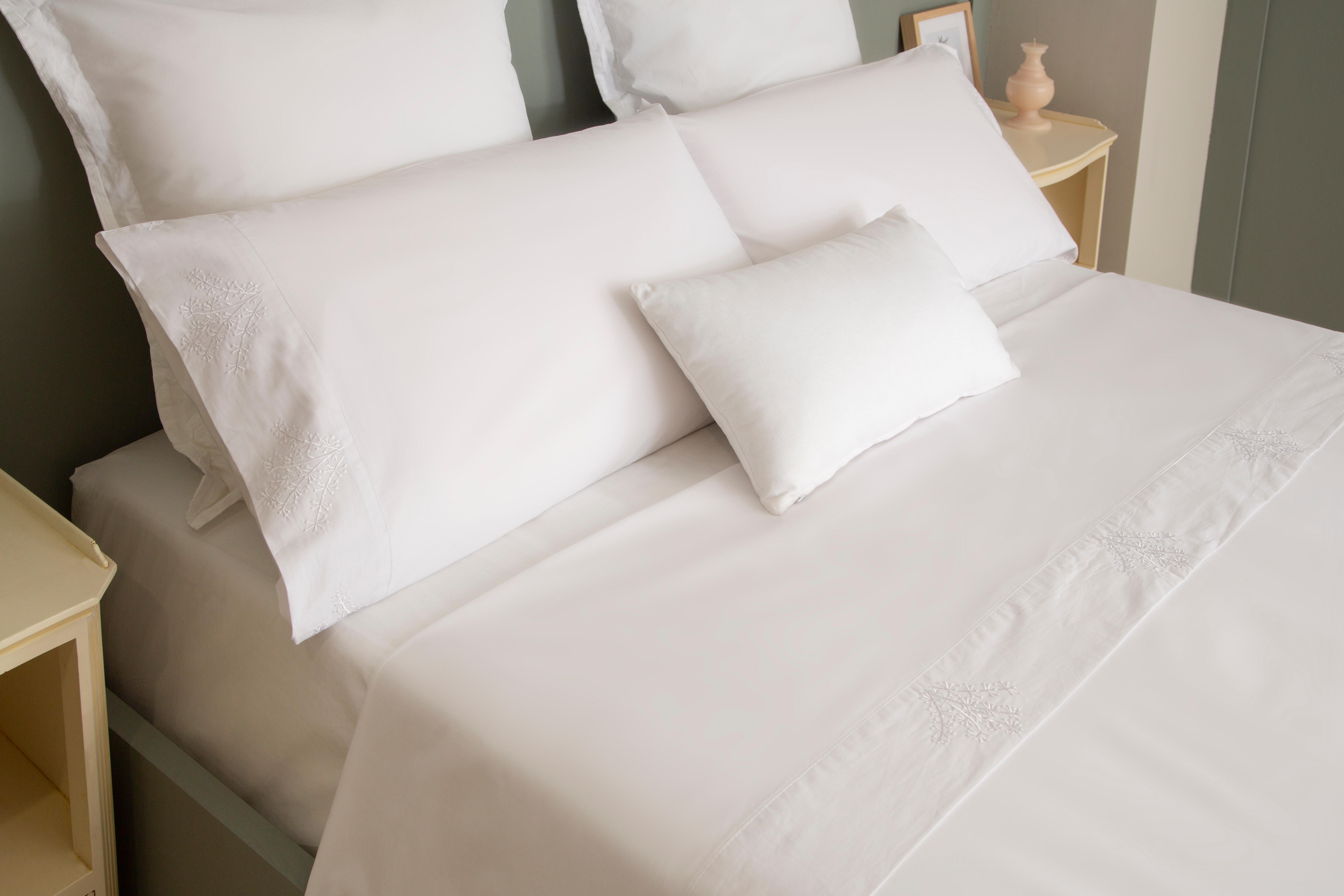 Sábana encimera Bordado Ramas algodón percal 200 hilos blanco 210x270 para cama de 135 cm - 34