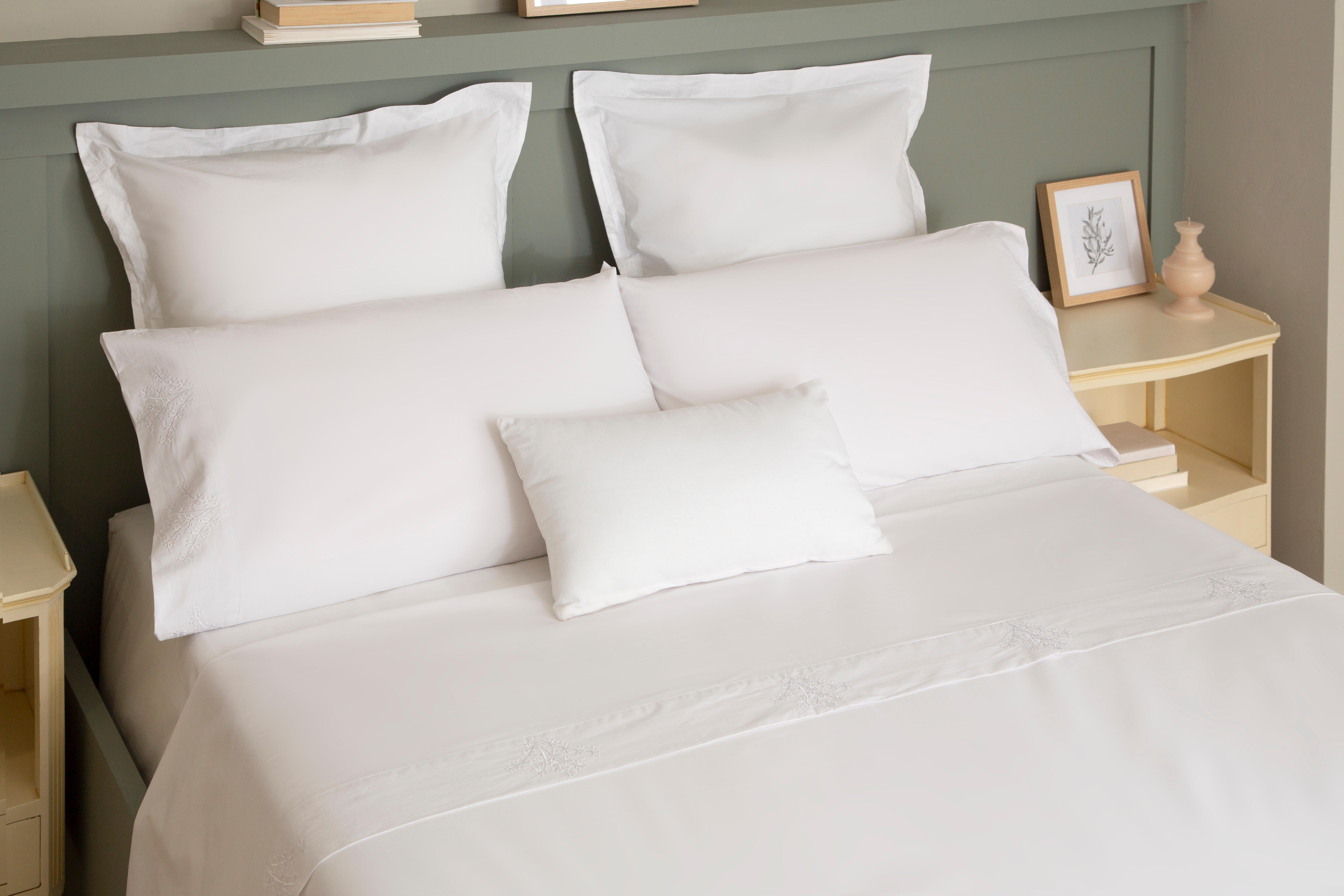 Sábana encimera Bordado Ramas algodón percal 200 hilos blanco 210x270 para cama de 135 cm - 30