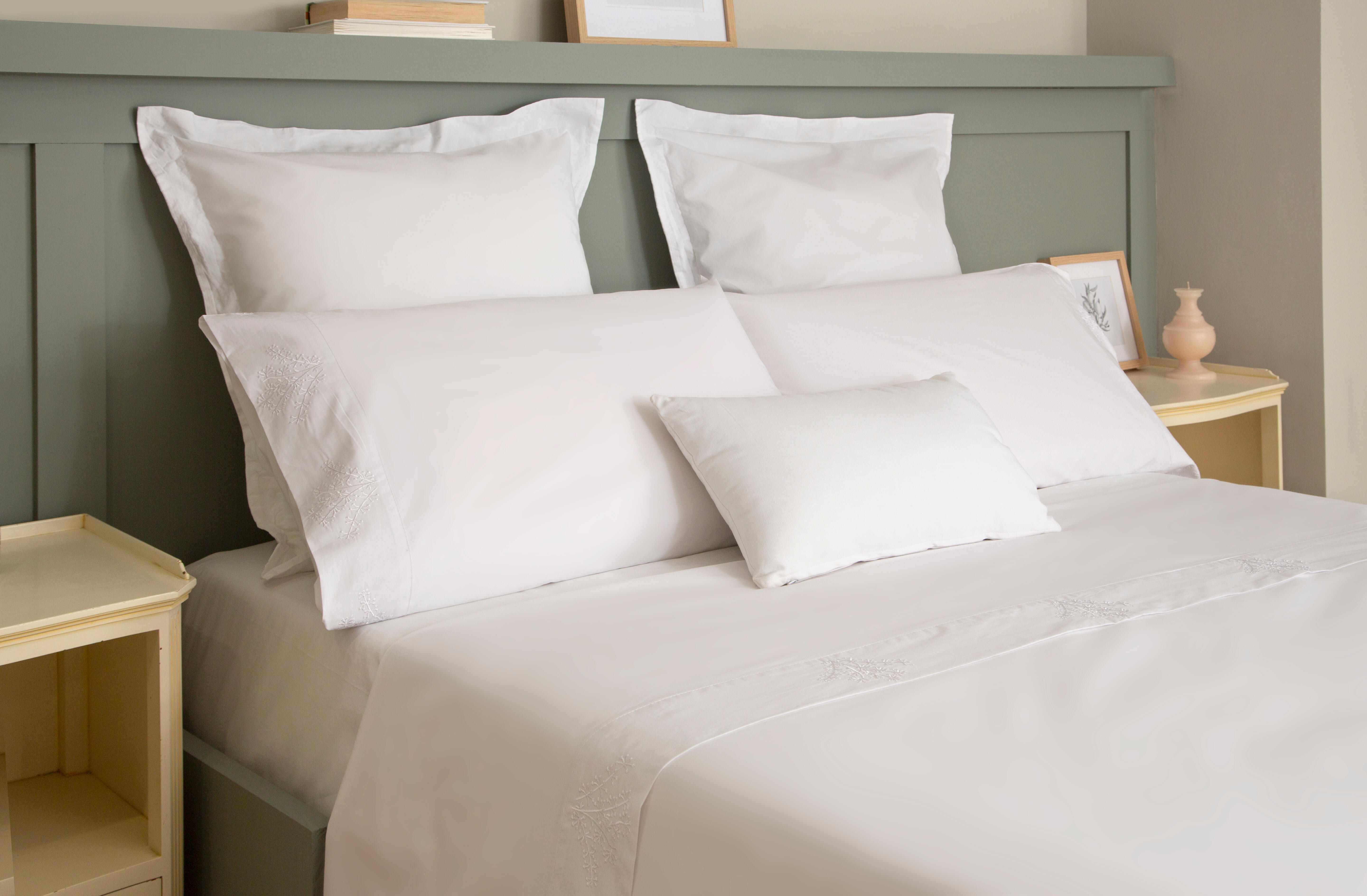 Sábana encimera Bordado Ramas algodón percal 200 hilos blanco 210x270 para cama de 135 cm - 9