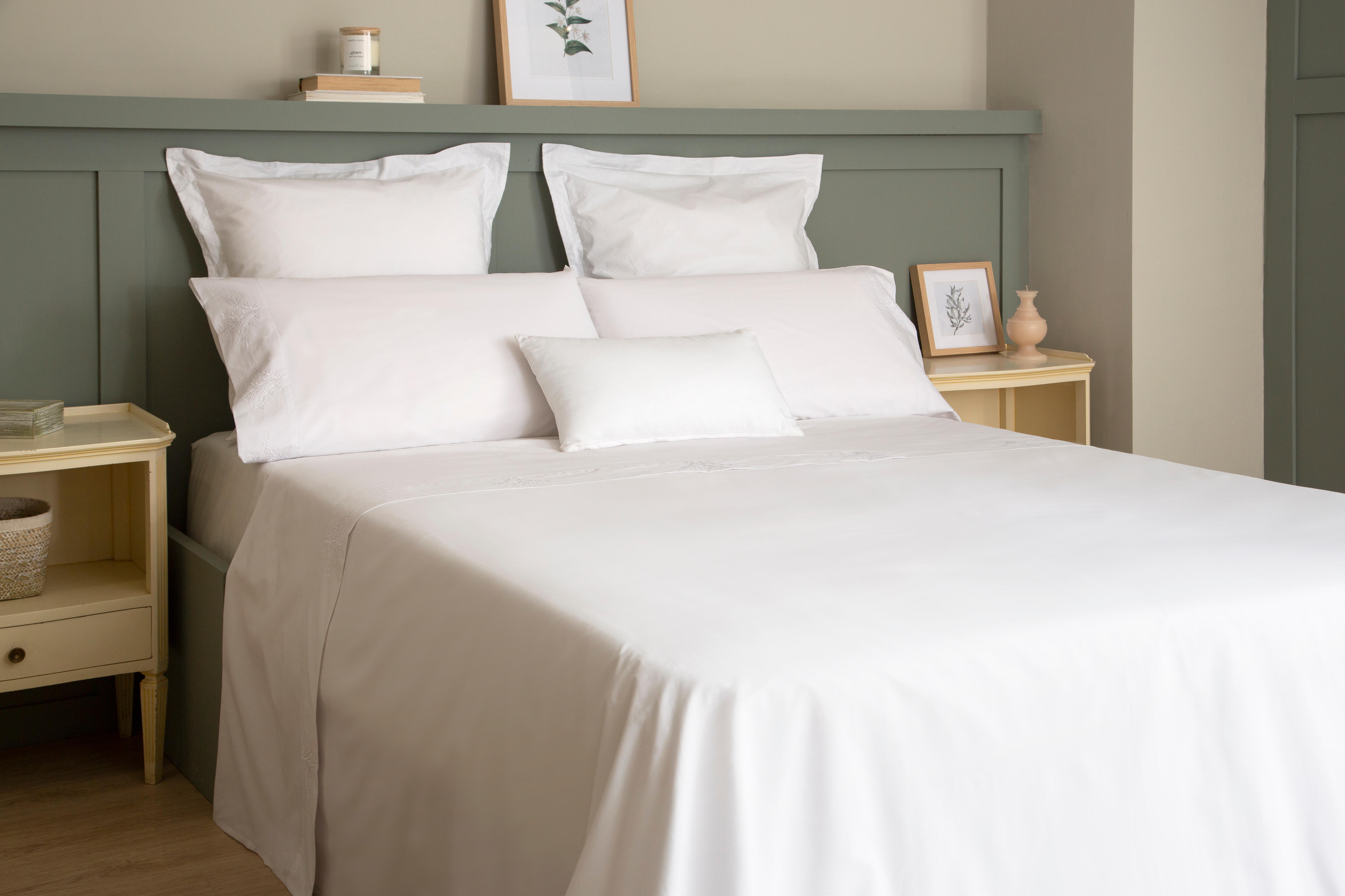Sábana encimera Bordado Ramas algodón percal 200 hilos blanco 210x270 para cama de 135 cm - 8