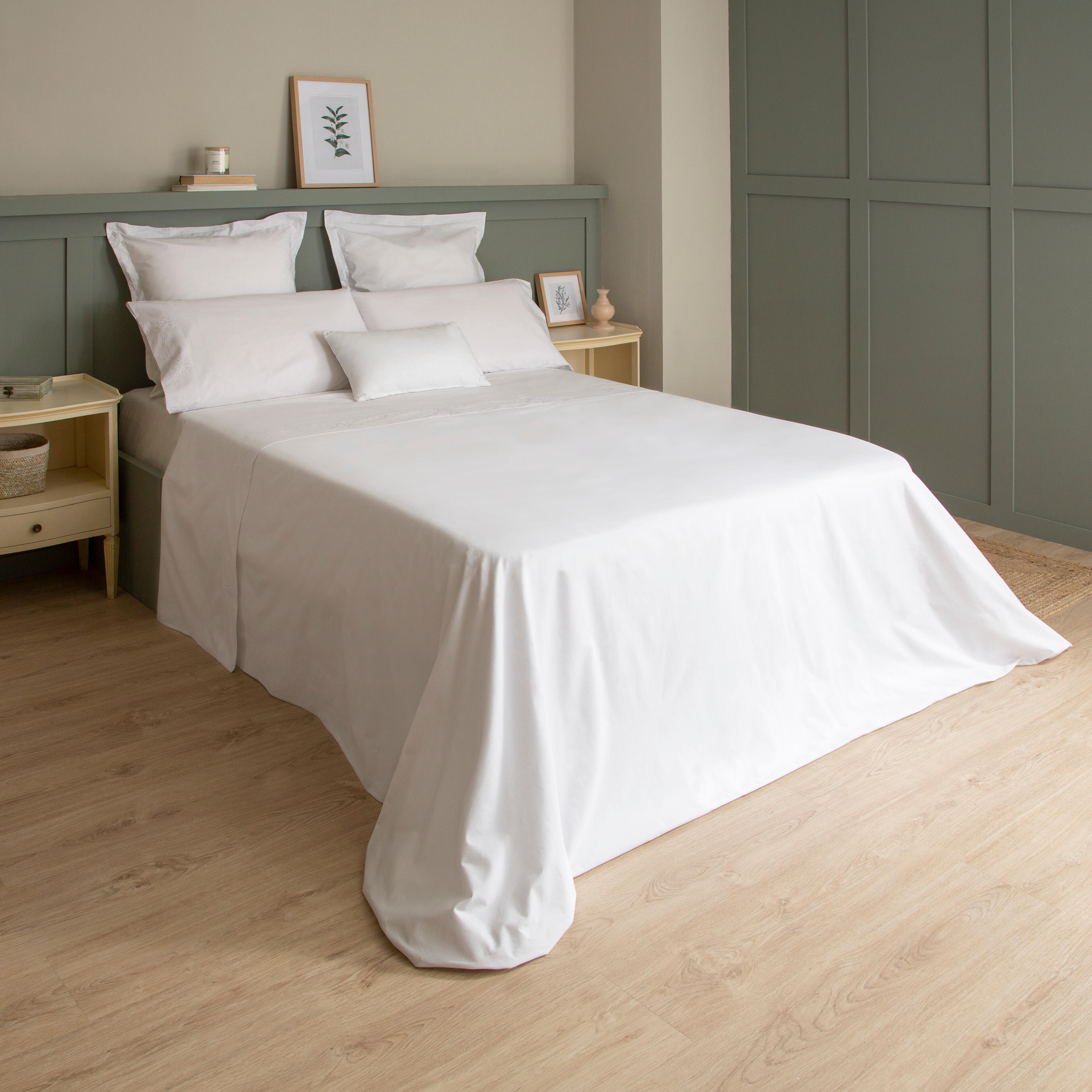 Sábana encimera Bordado Ramas algodón percal 200 hilos blanco 210x270 para cama de 135 cm - 7