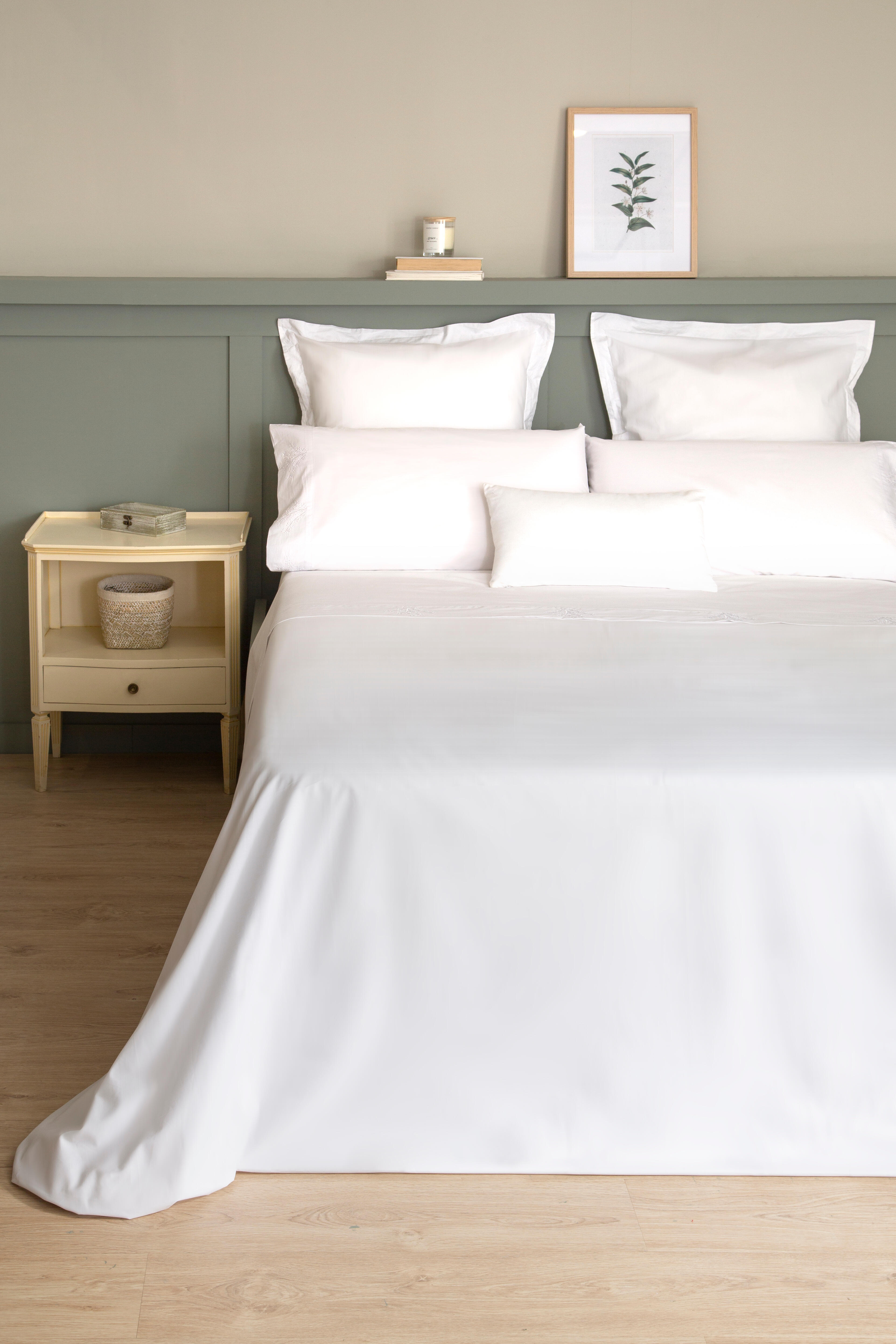 Sábana encimera Bordado Ramas algodón percal 200 hilos blanco 210x270 para cama de 135 cm - 6