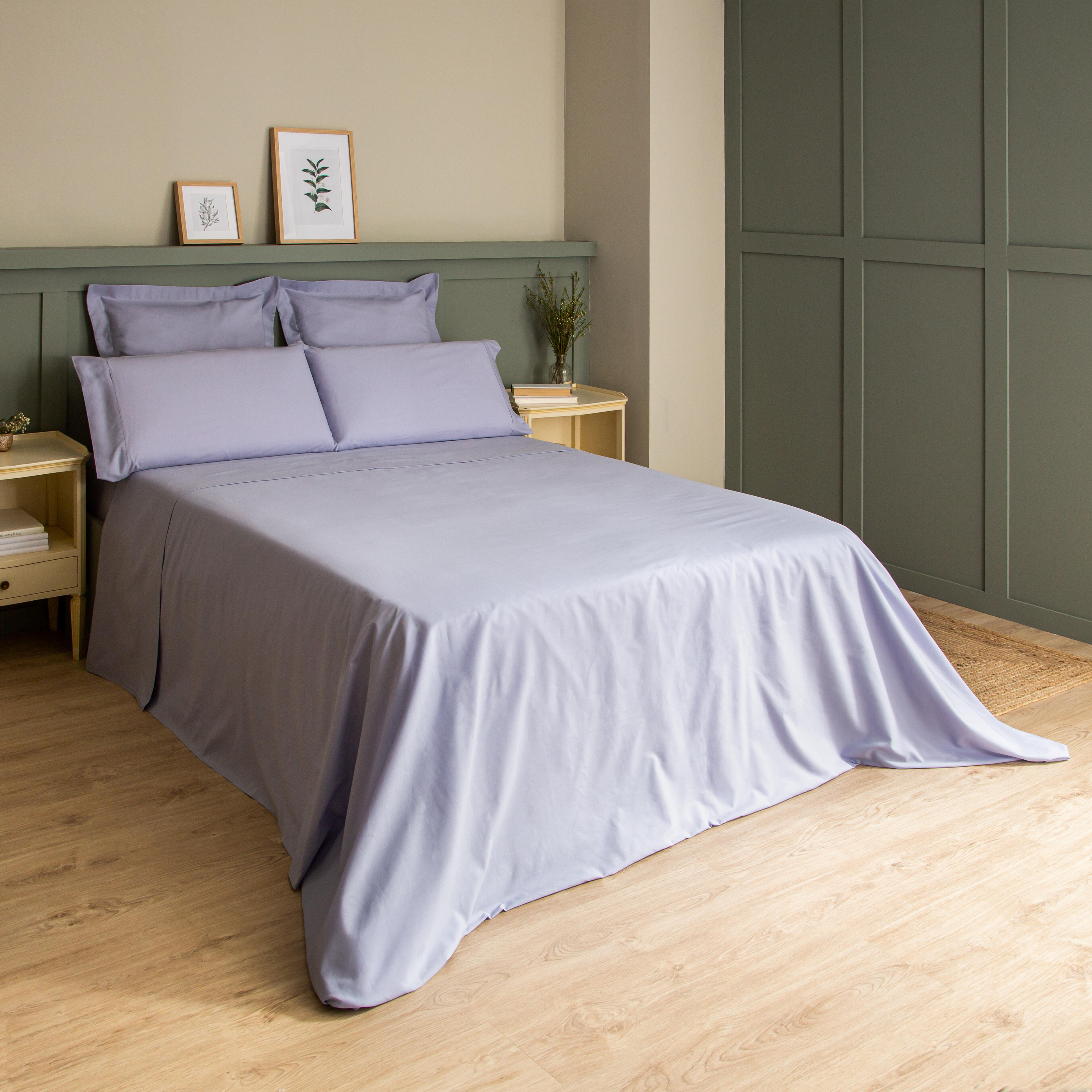 Sábana bajera algodón 144 hilos azul cama 105 cm