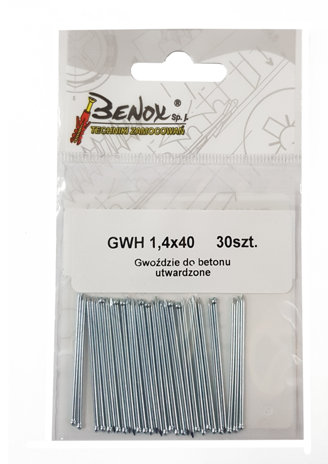 Gwóźdź do betonu hartowany 1.4 x 40 mm 30 szt. Benox