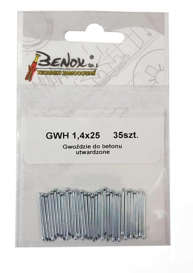 Gwóźdź do betonu hartowany 1.4 x 25 mm 35 szt. Benox