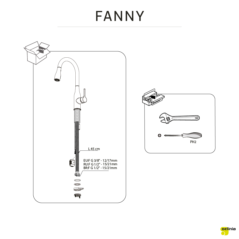 Robinet de cuisine avec douchette noir, Fanny, DELINIA - 12