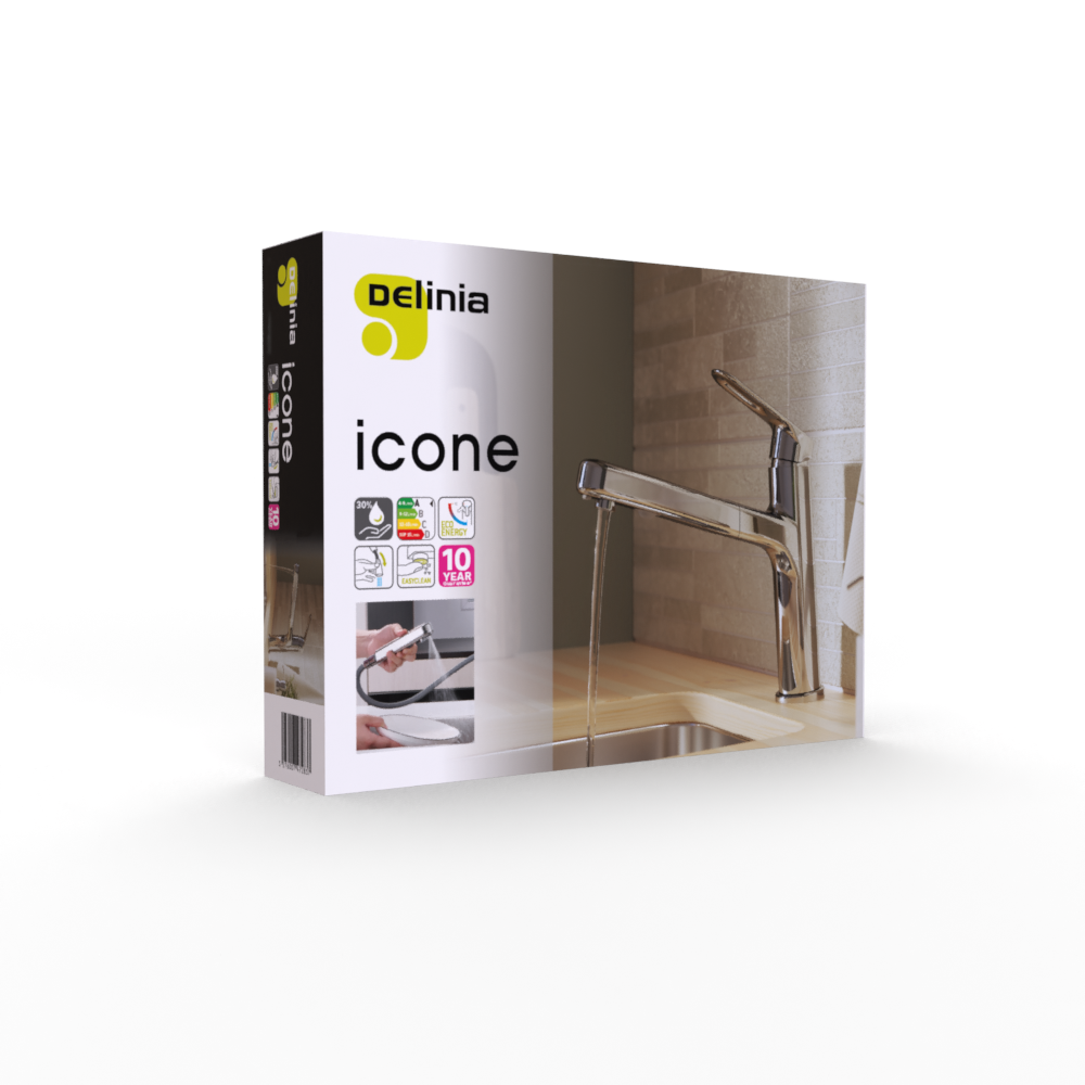 Robinet de cuisine avec douchette chrome, Icone, DELINIA - 12