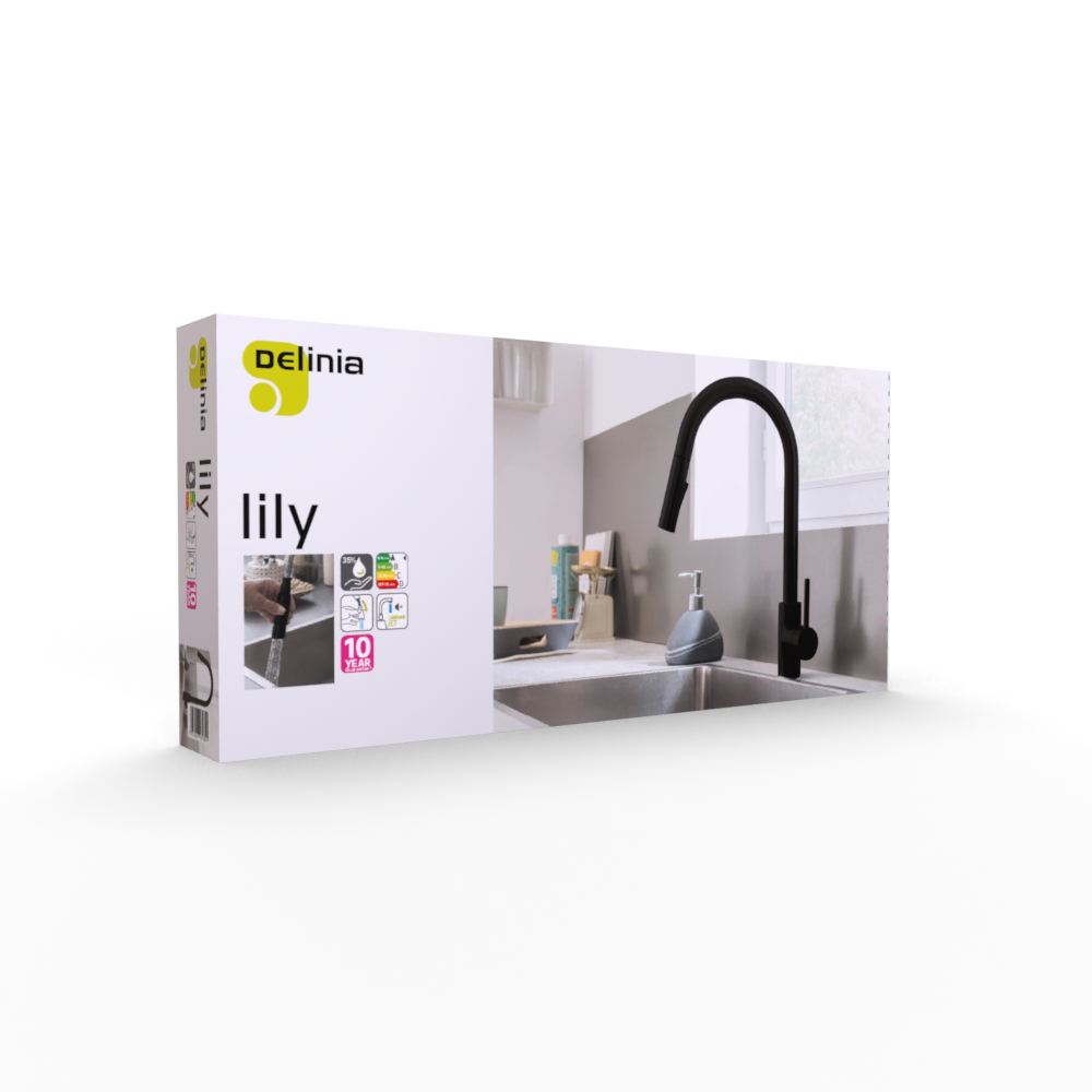 Robinet de cuisine avec douchette noir, Lily, DELINIA - 18