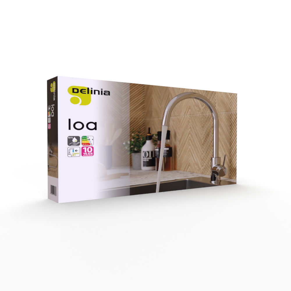 Rubinetto da cucina fisso a collo di cigno Loa 2.0 cromo lucido DELINIA - 14