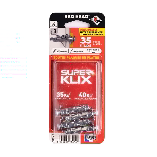 4 chevilles et vis à expansion RED HEAD, Diam.8 x L.35 mm