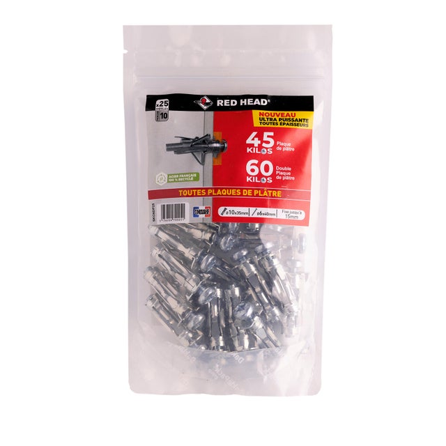 Lot de 25 Cheville murale avec vis superklix SKC6DP25 RED HEAD, Ø10 x L.35 mm