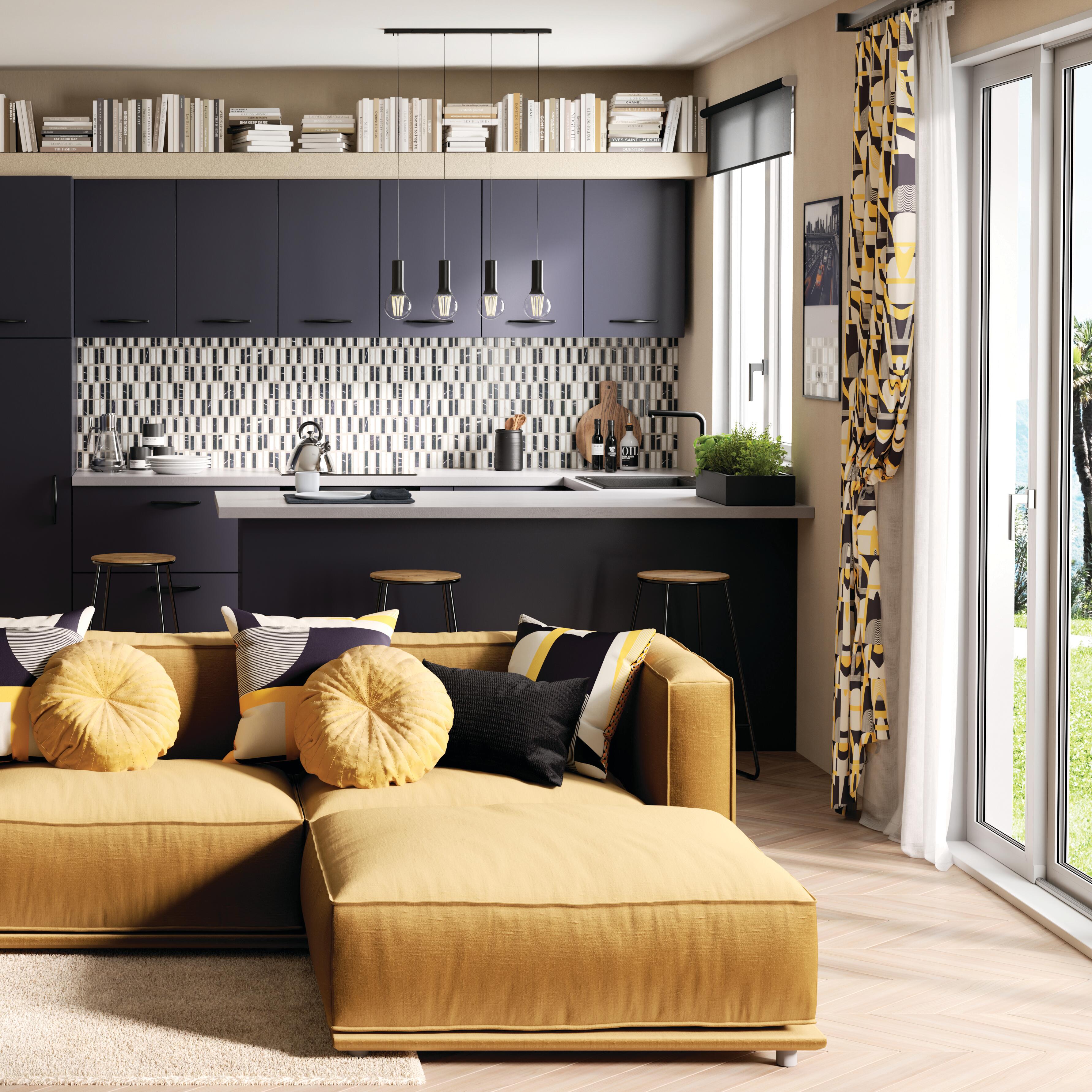 Cortinado fita e/ou presilha Armance 140x280cm amarelo preto - 3