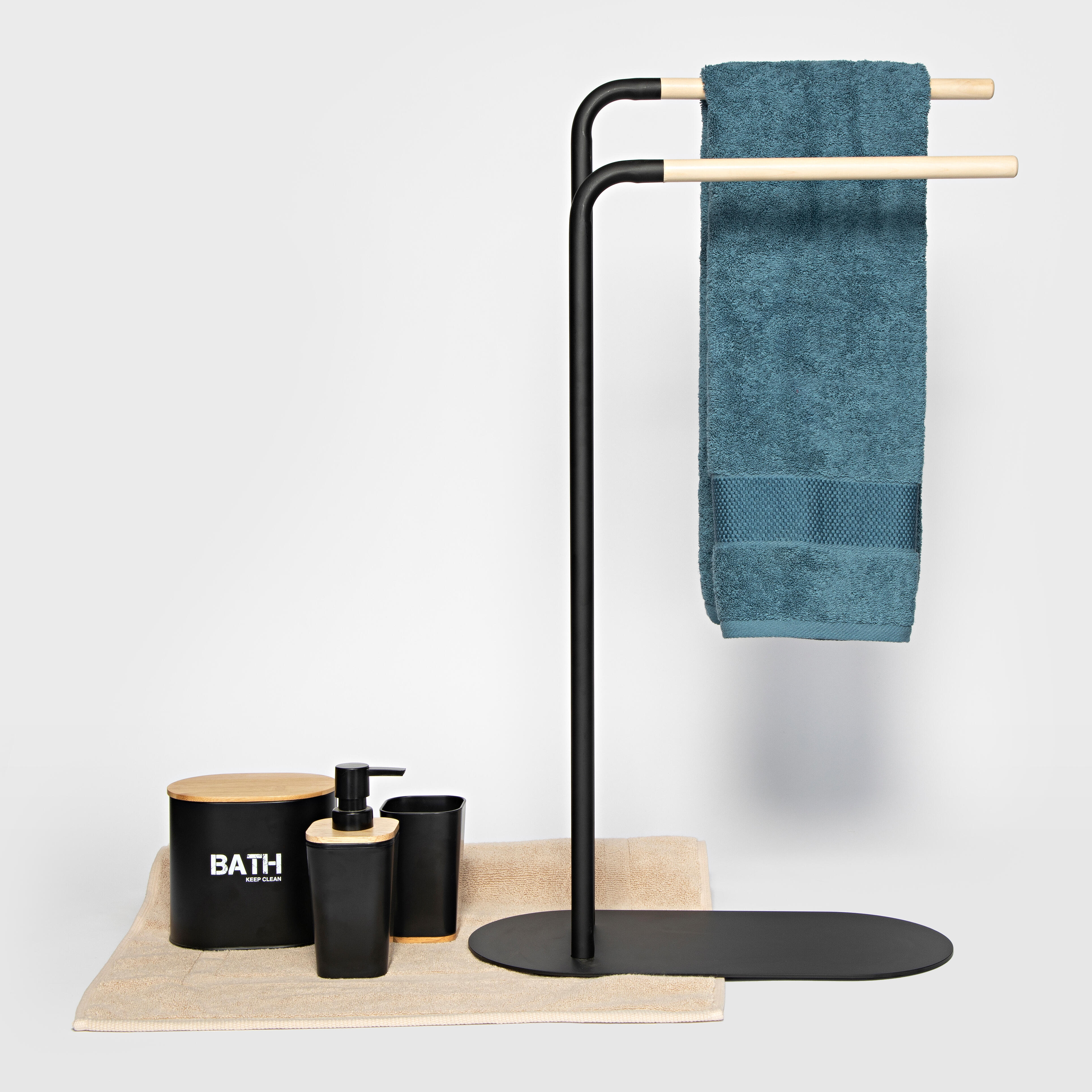 Stojak łazienkowy na ręczniki podwójny Scandi czarny Sensea - 2