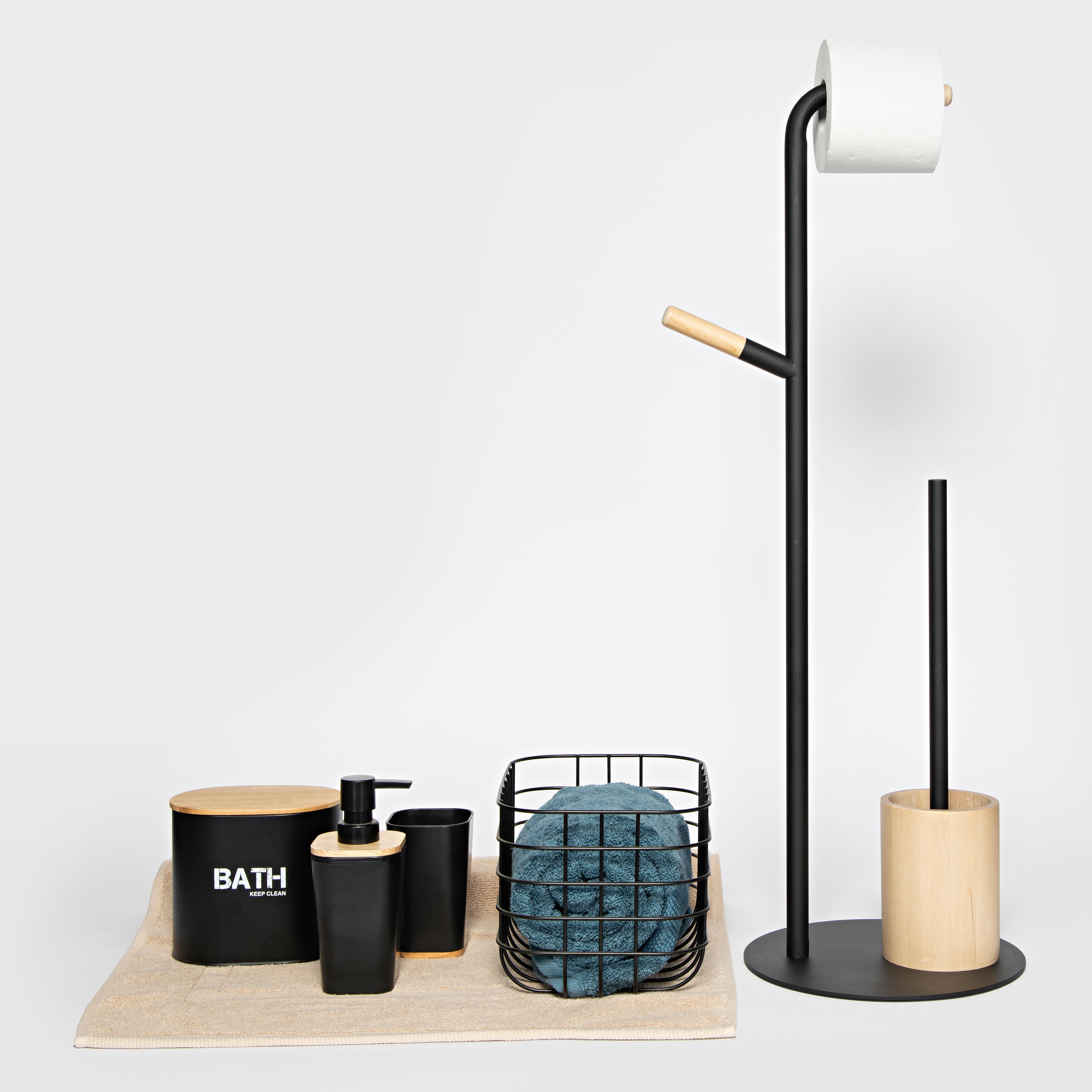Piaçaba com porta-rolos SCANDI PRETO - 3