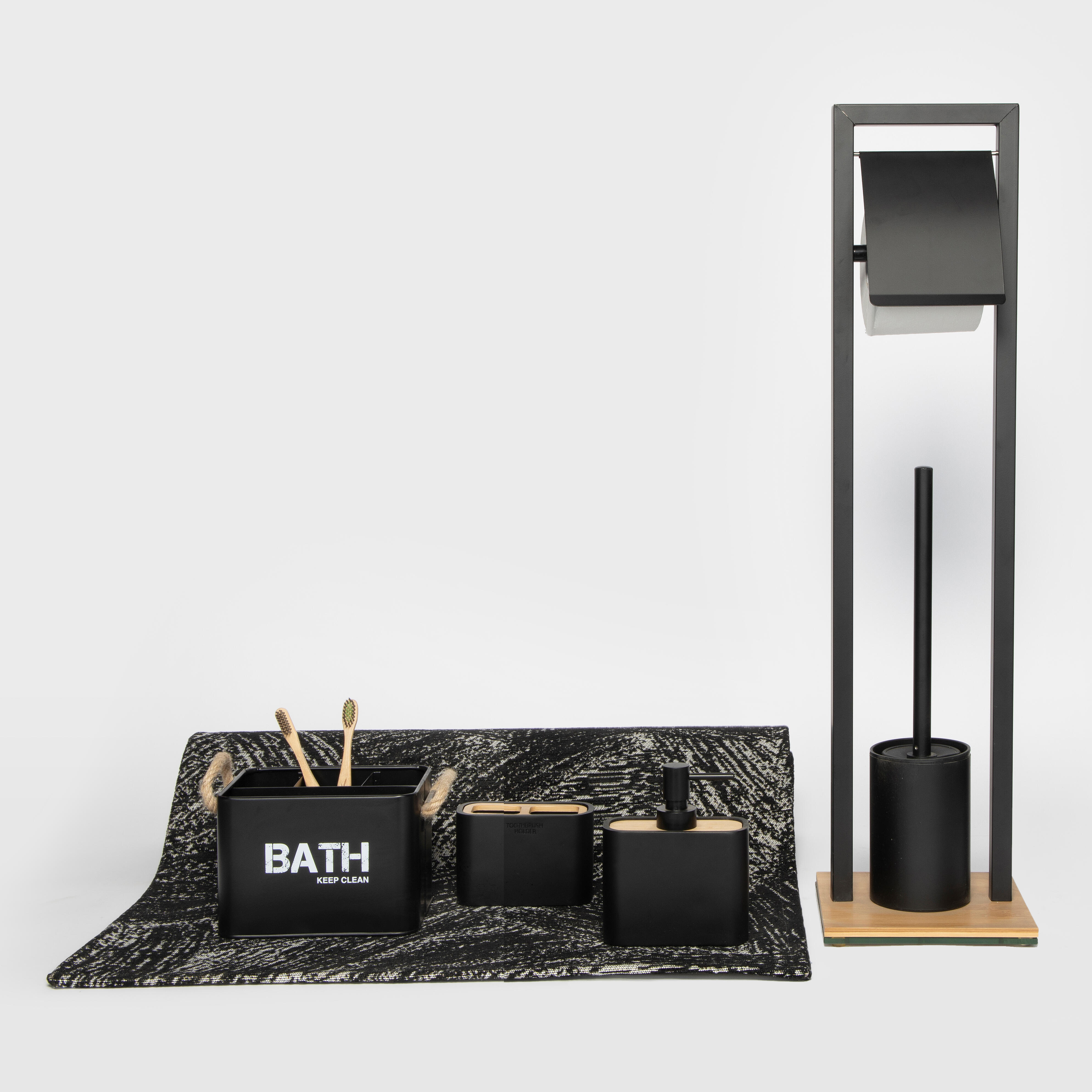 Suporte de piaçaba e porta rolos preto 18x18x72,5 cm Wenko Bambusa - 3