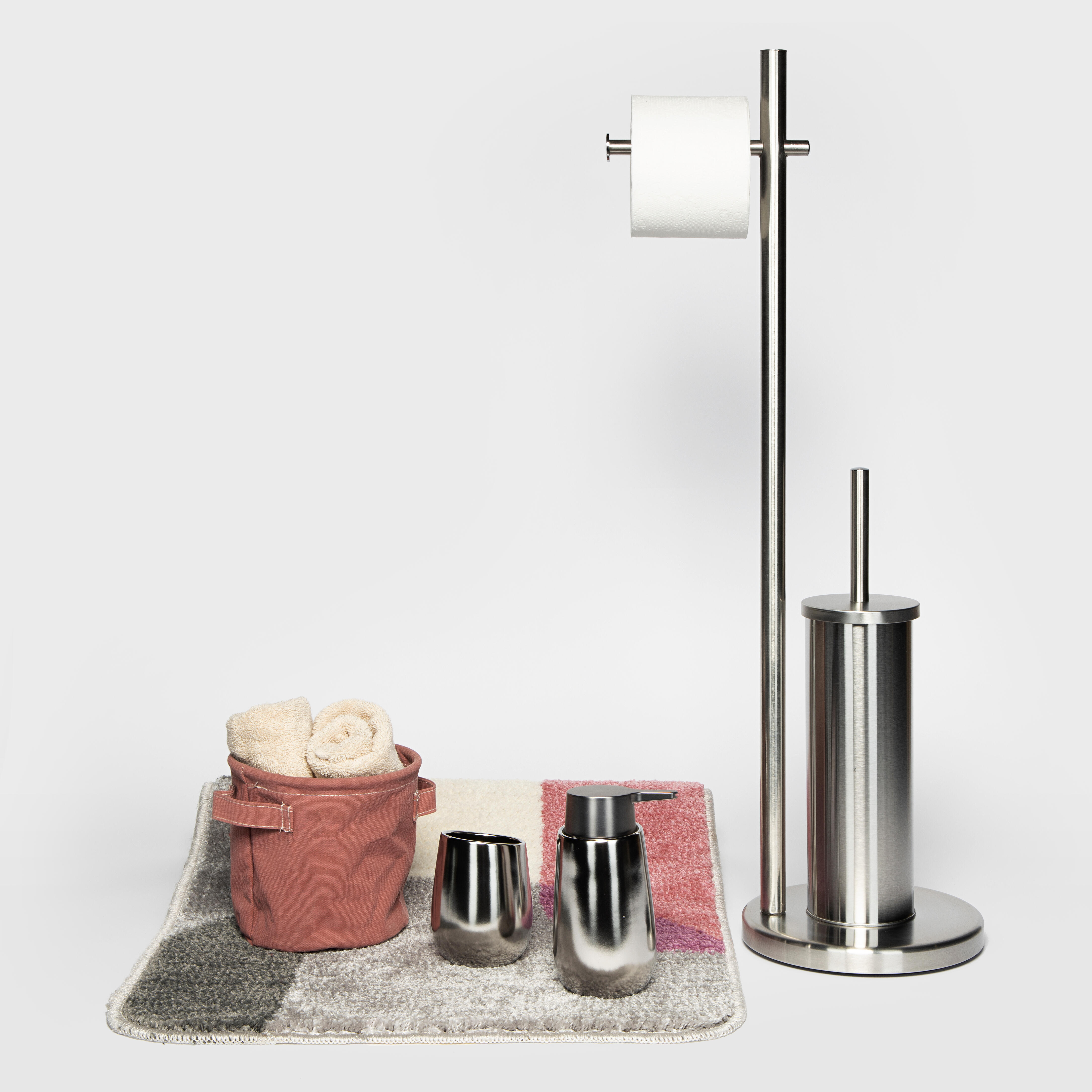 Suporte para piaçaba e porta-rolos cinzento escovado Sensea Circle - 4