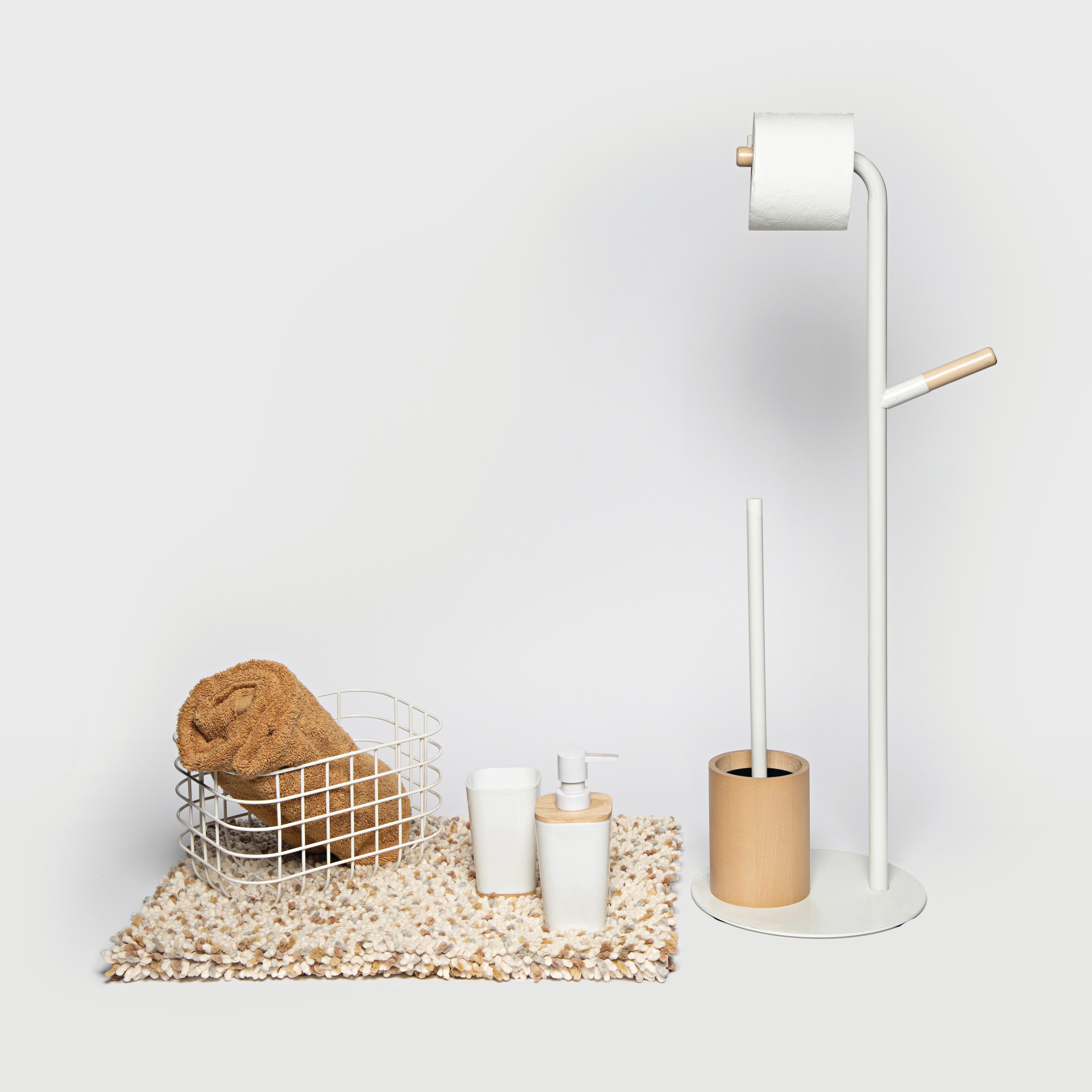 Portarrollo de papel higiénico de pie con escobillero Scandi blanco - 6