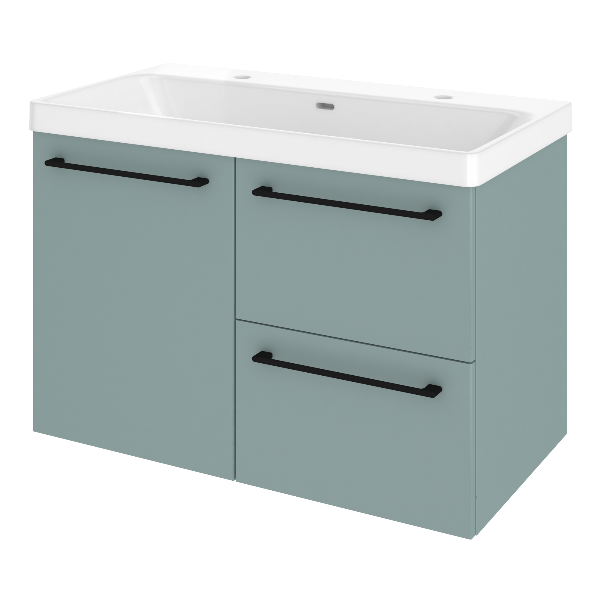 Szafka łazienkowa drzwiczki + 2 szuflady + umywalka zestaw 91x49.5 cm Remix celadon mat Sensea